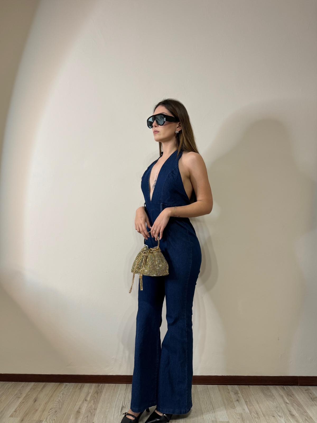 Tuta denim scollo V