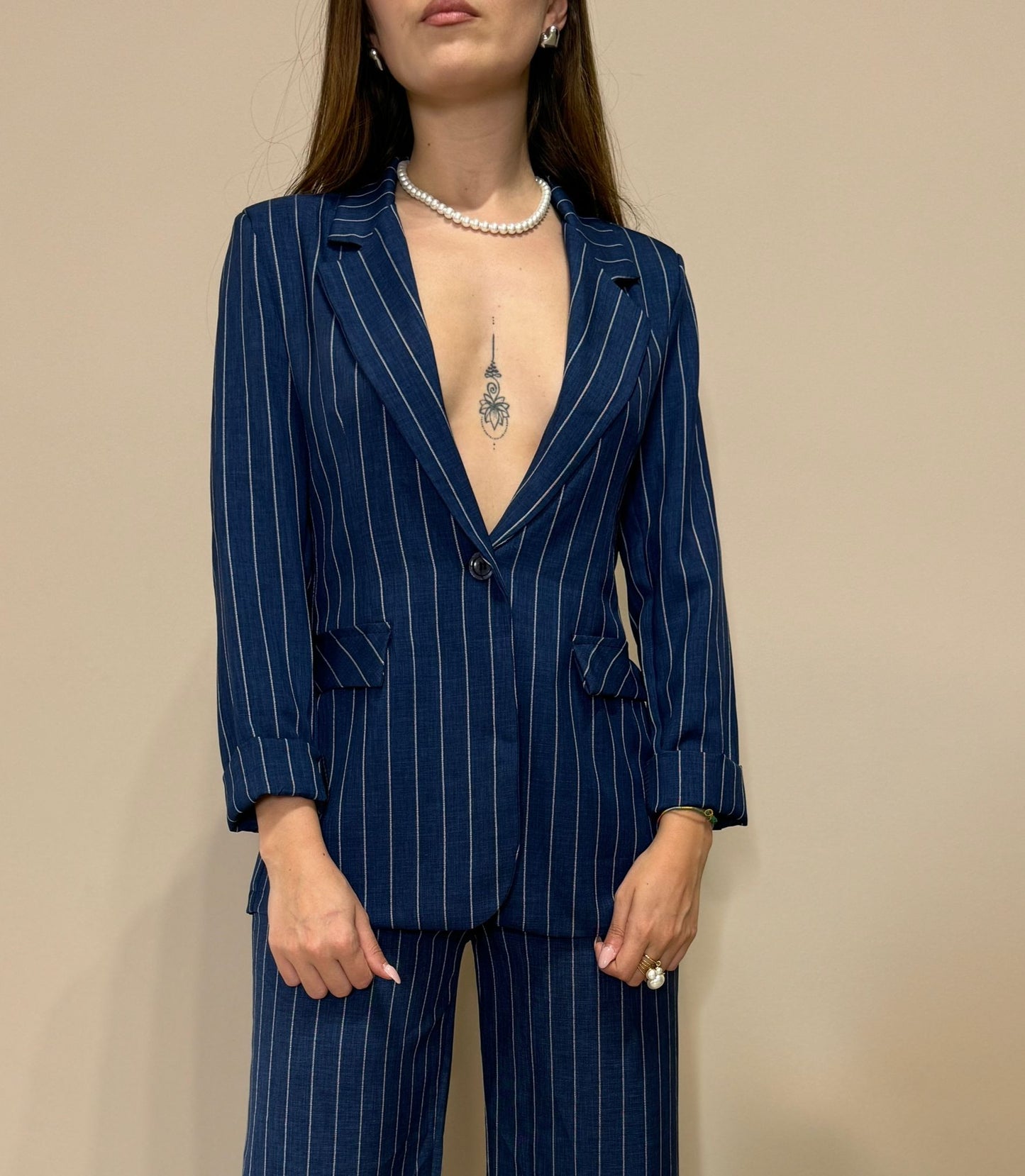 Blazer gessato jeansato