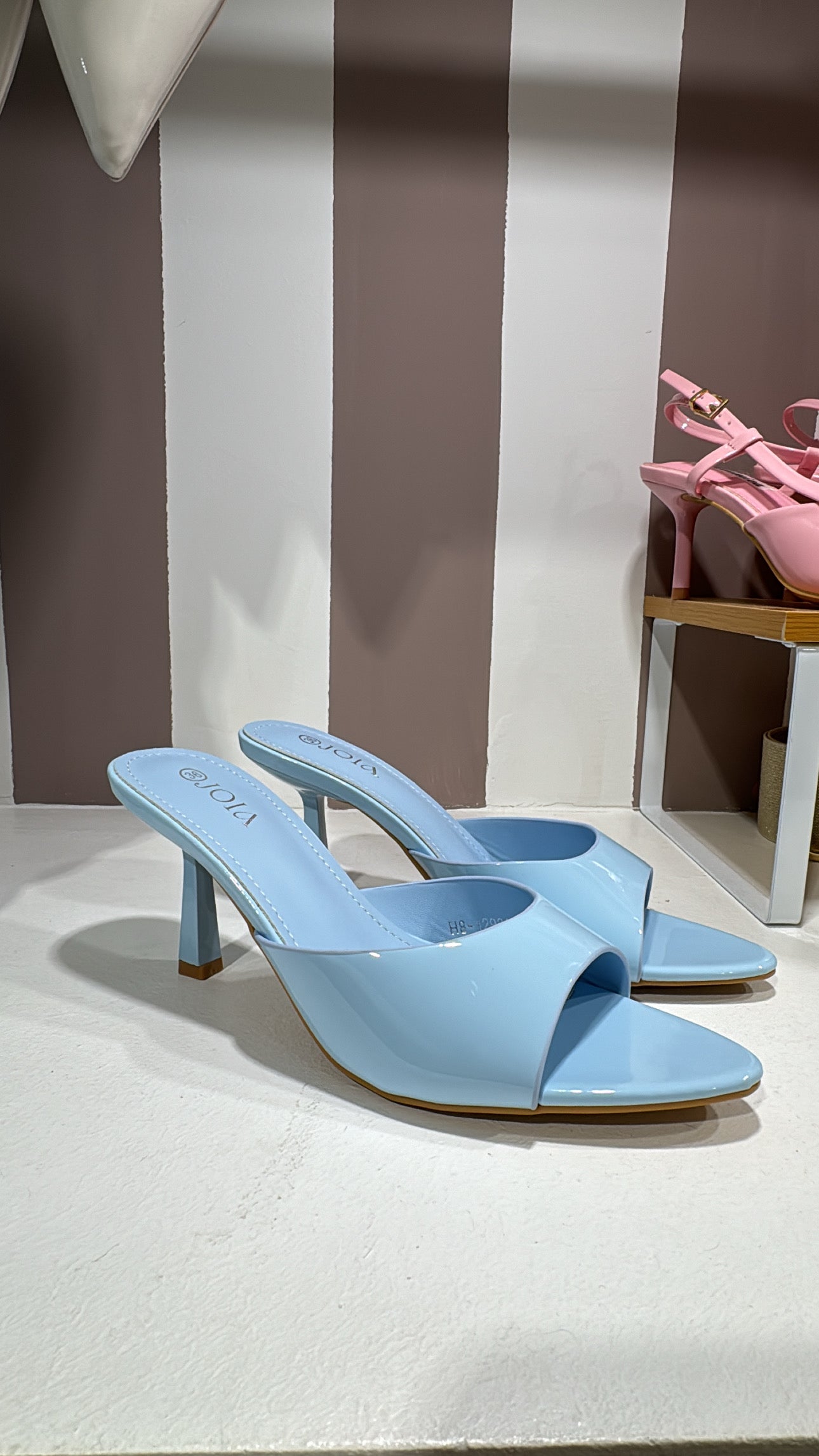 Mules tacco 8 azzurre lucide