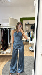 Coordinato Melita raso blu polvere