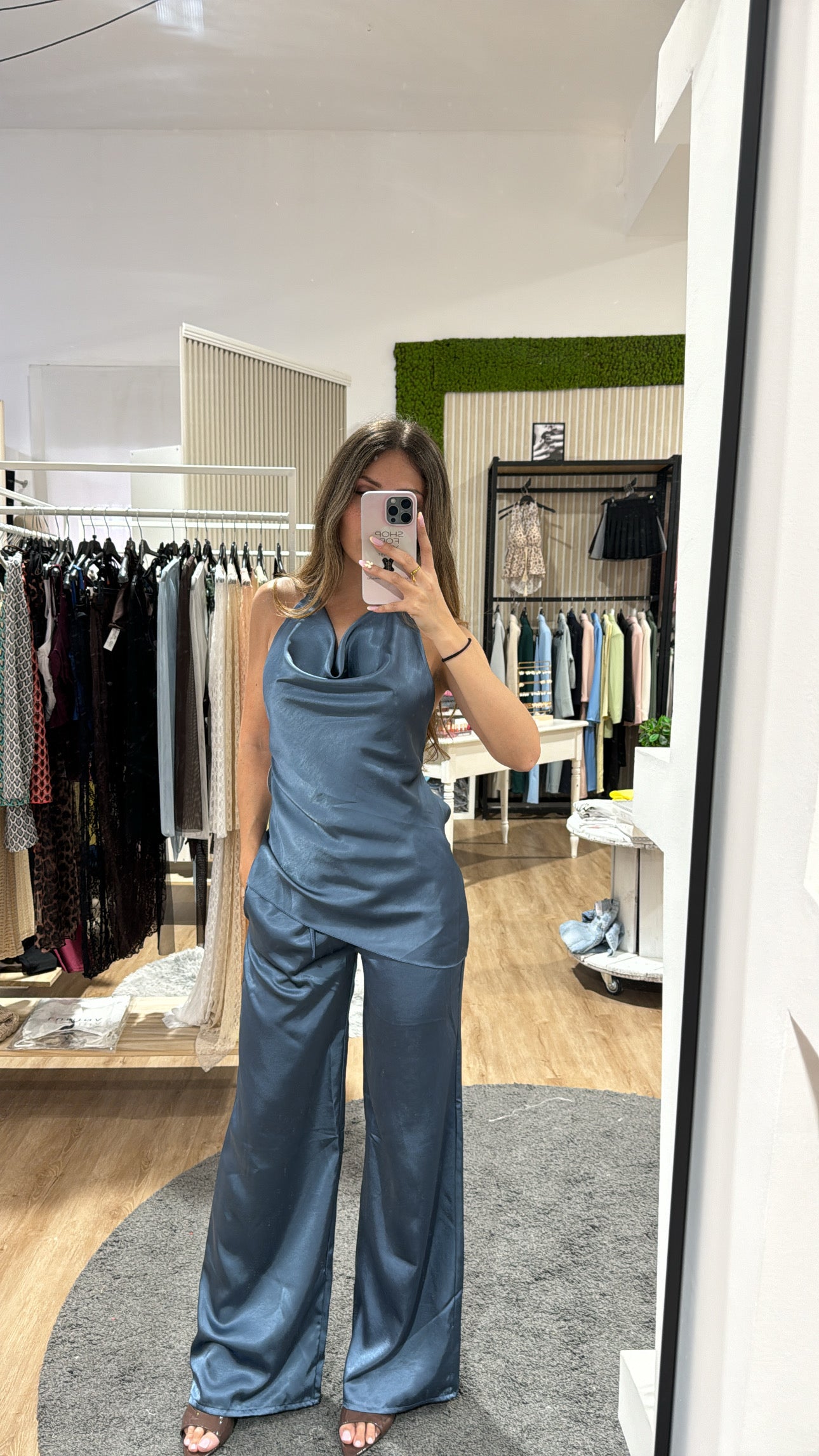 Coordinato Melita raso blu polvere