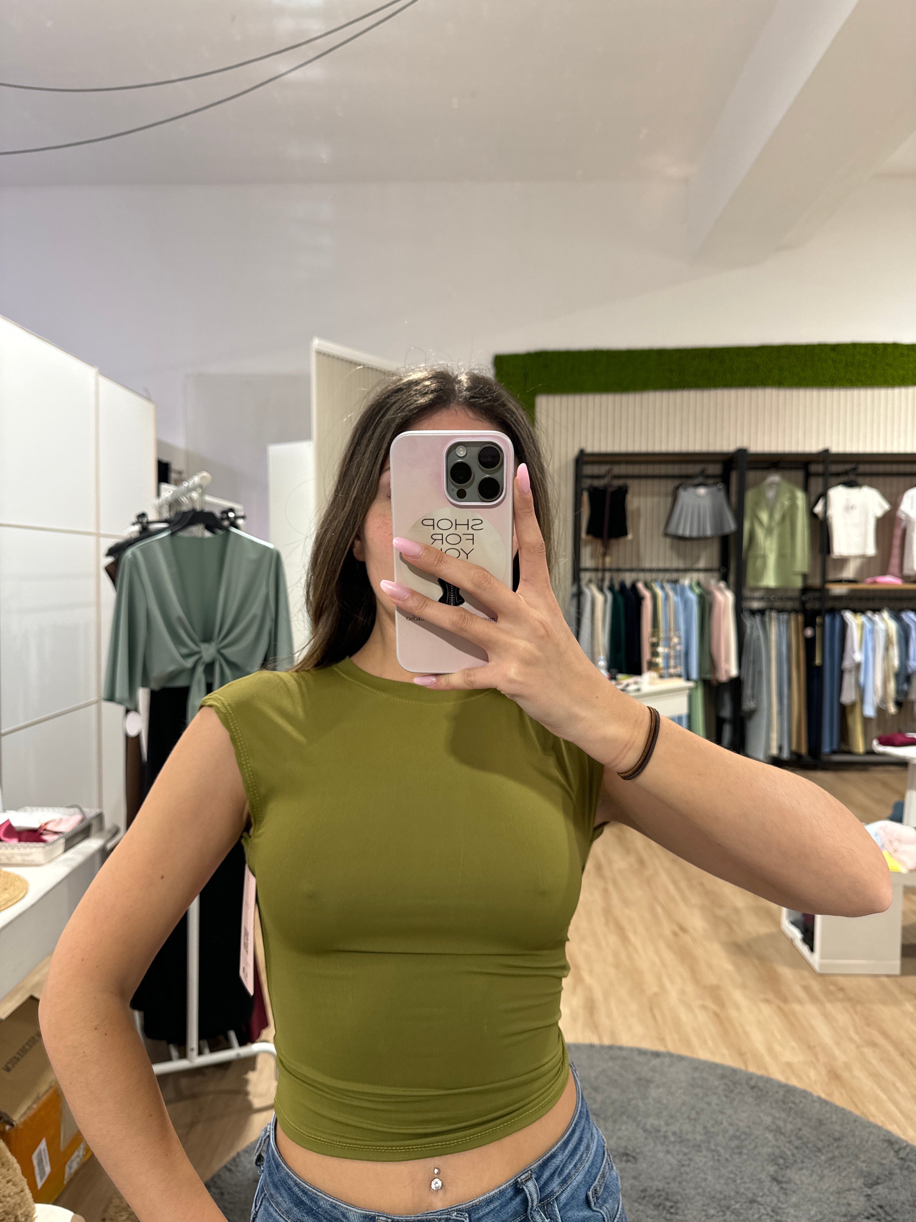 T-shirt scollo schiena verde oliva