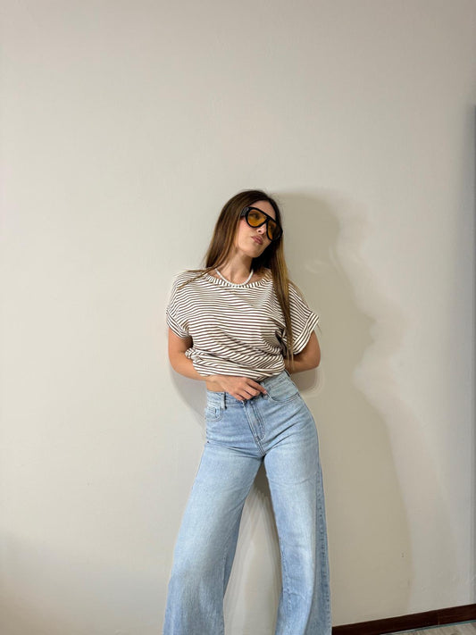 T-shirt m/c brown&white