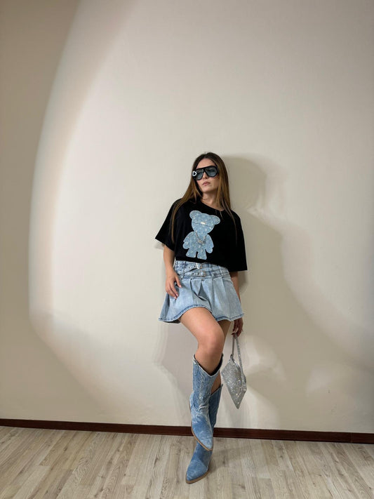 Mini gonna denim pieghe