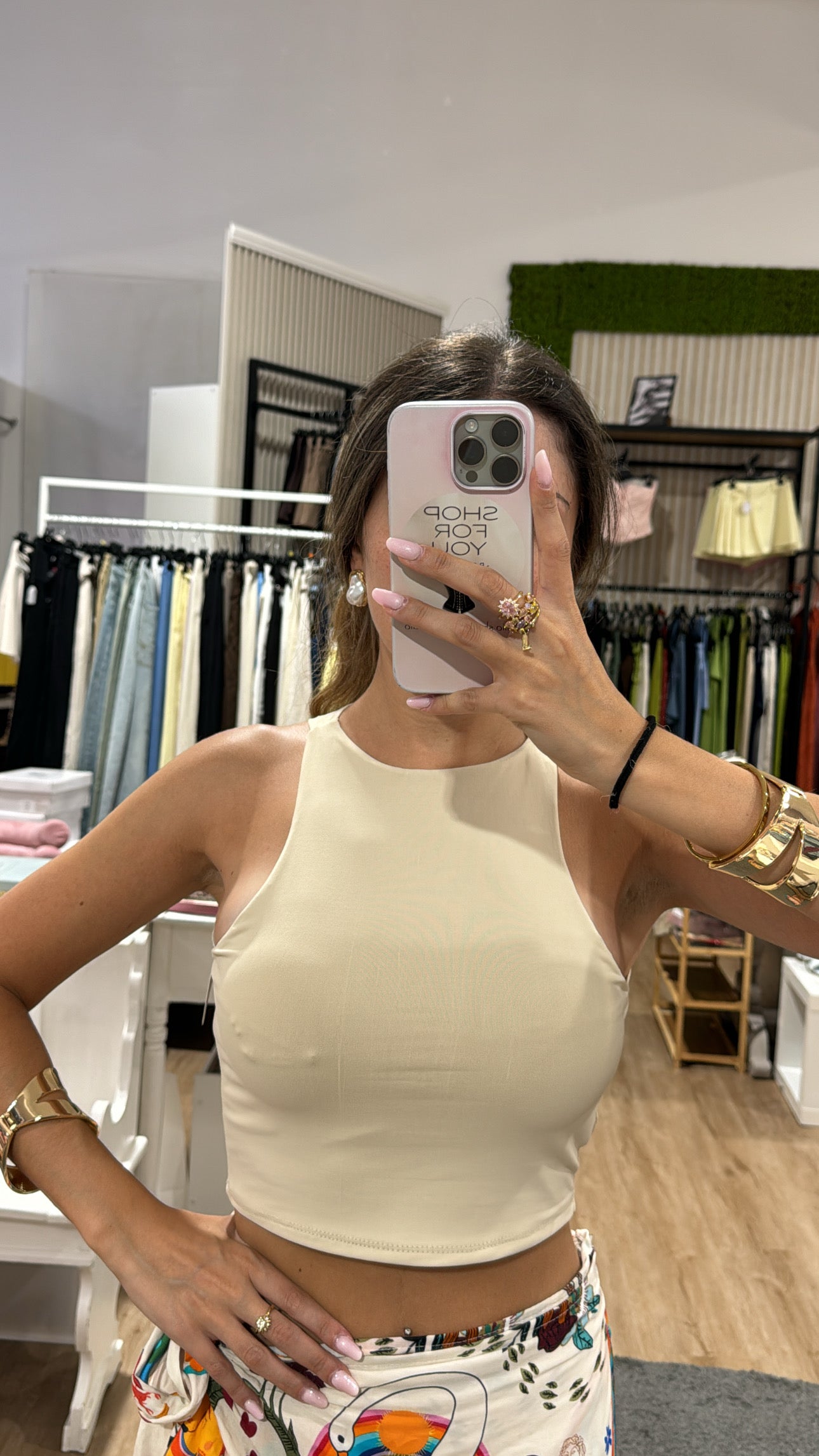 Canotta elasticizzata crop beige