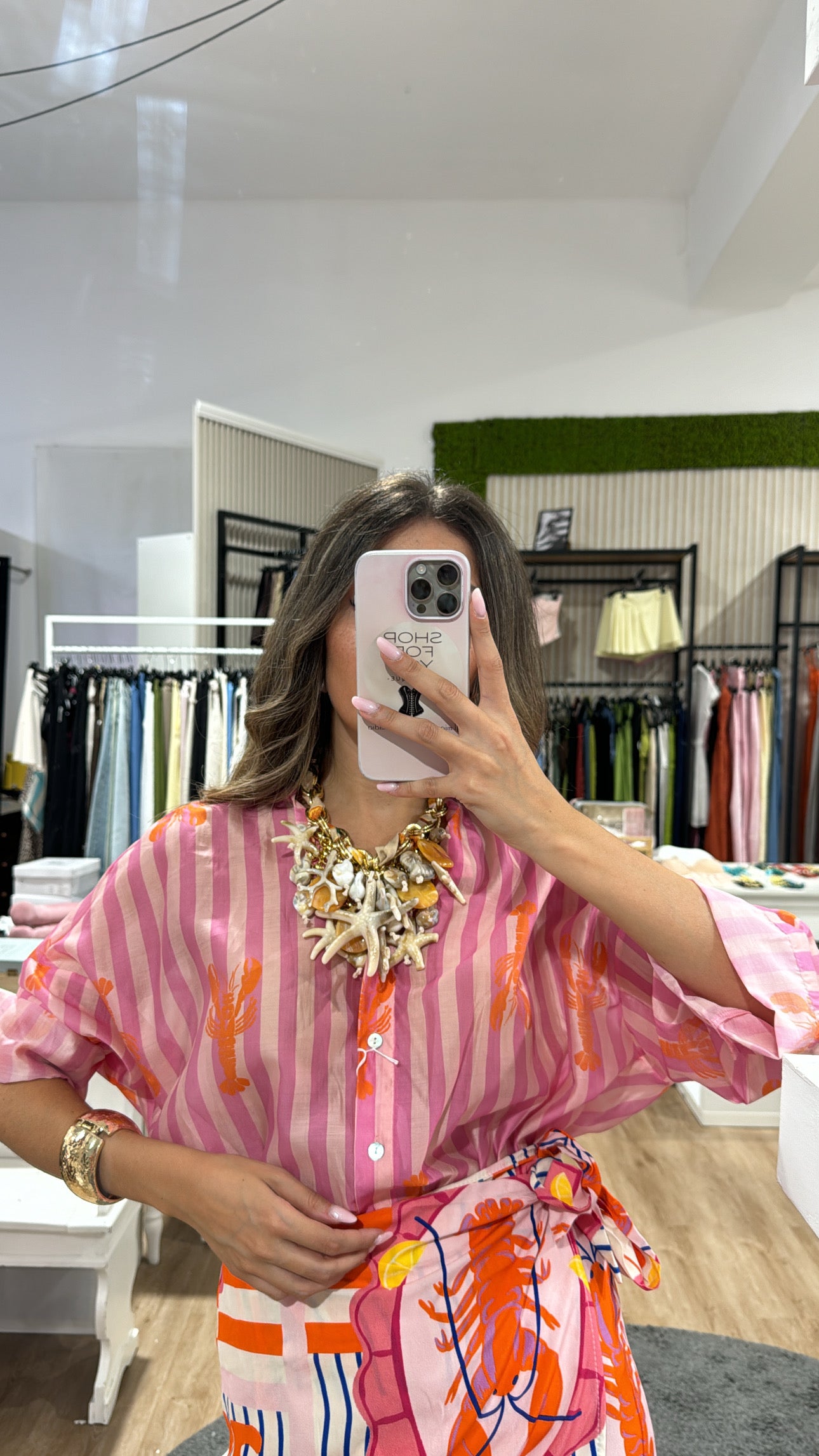 Camicia velata righe coreana aragosta arancio/pink