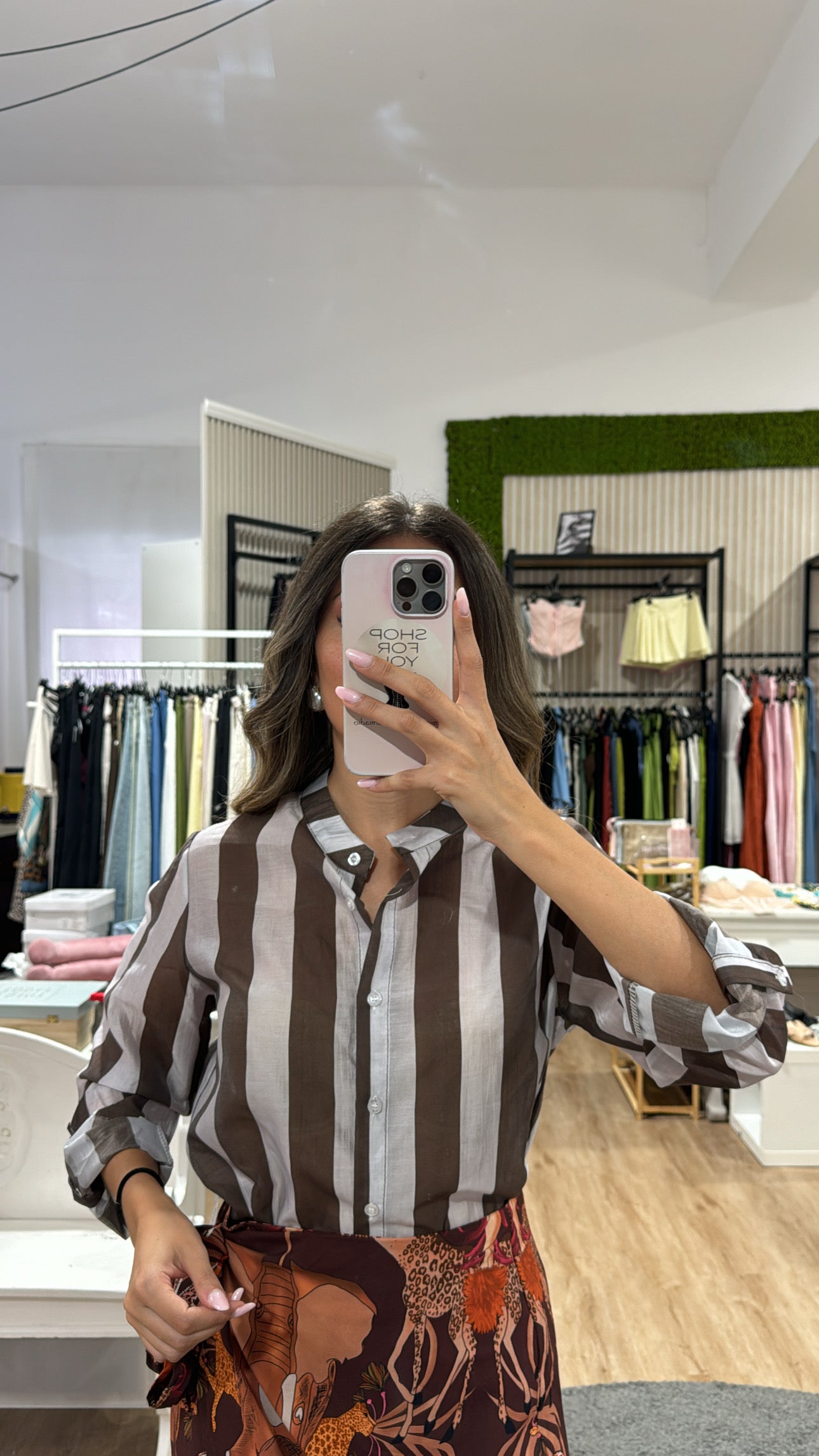 Camicia velata righe coreana choco/white