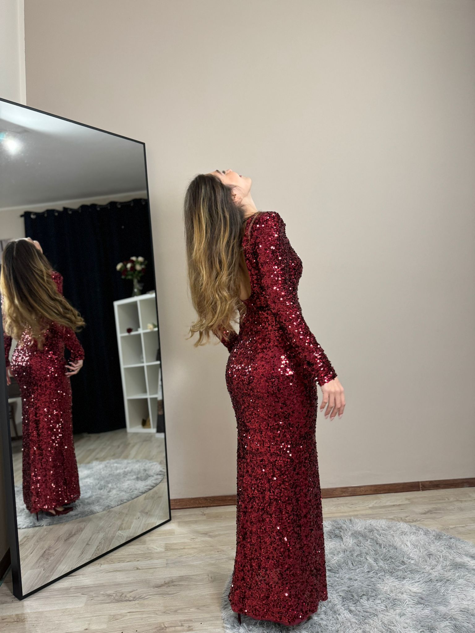 Abito paillettes Ariana bordeaux