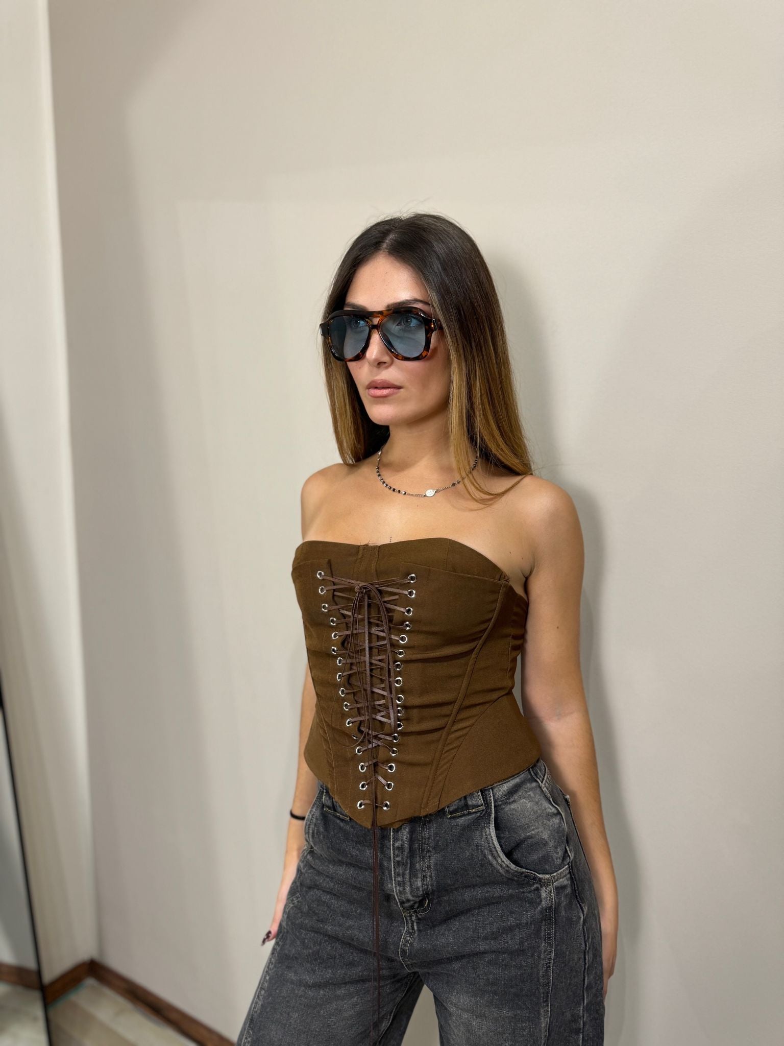 Corsetto stringato Maddie coffee
