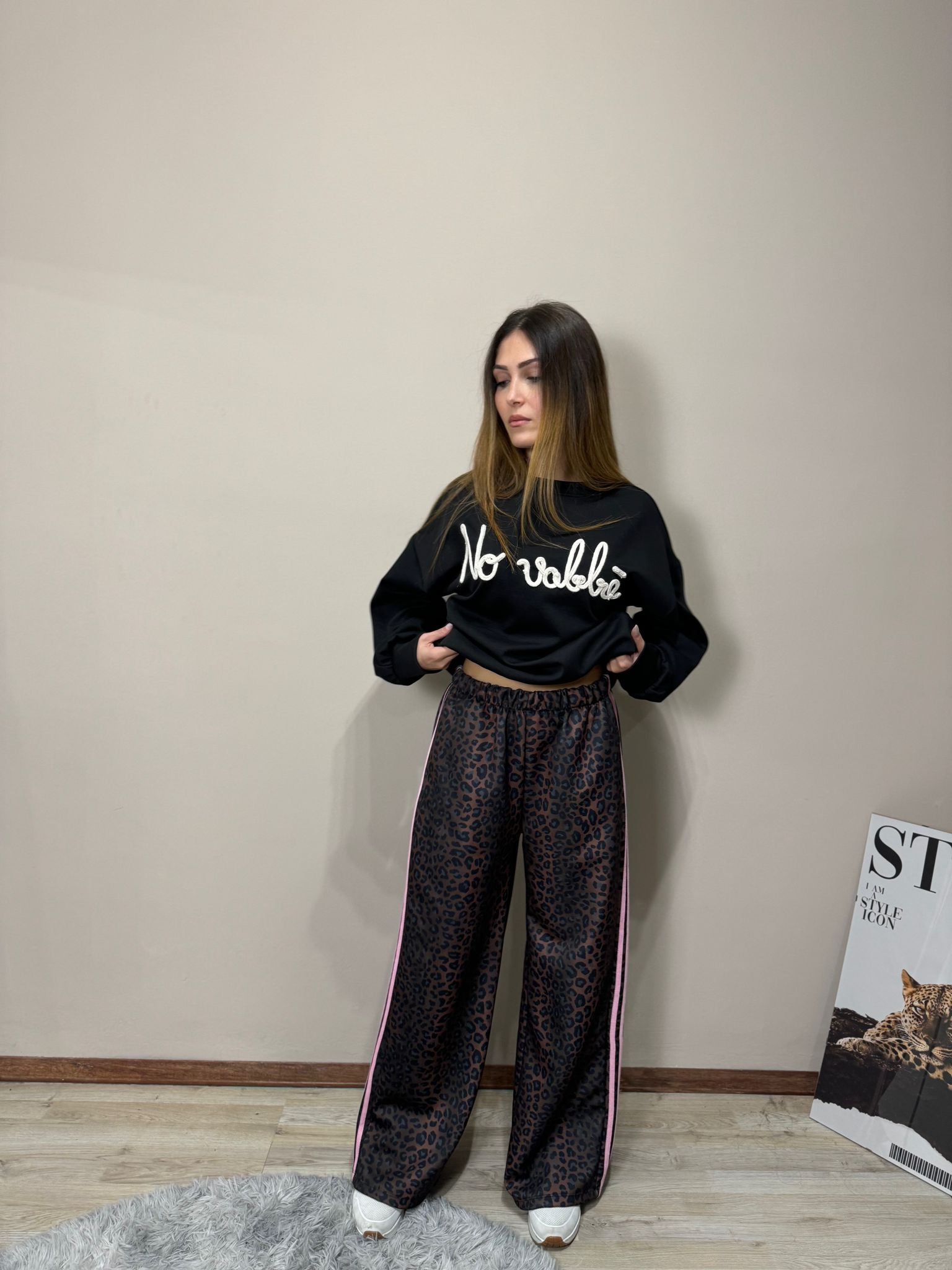 Pantatuta leopardato strisce rosa