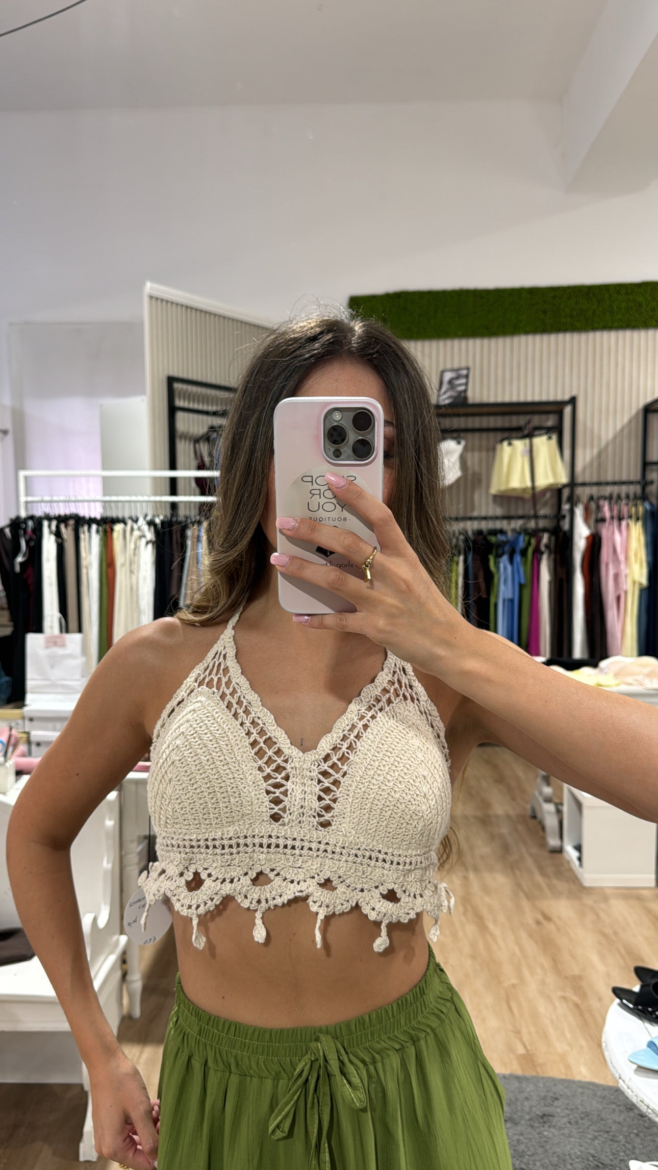 Top macramè beige