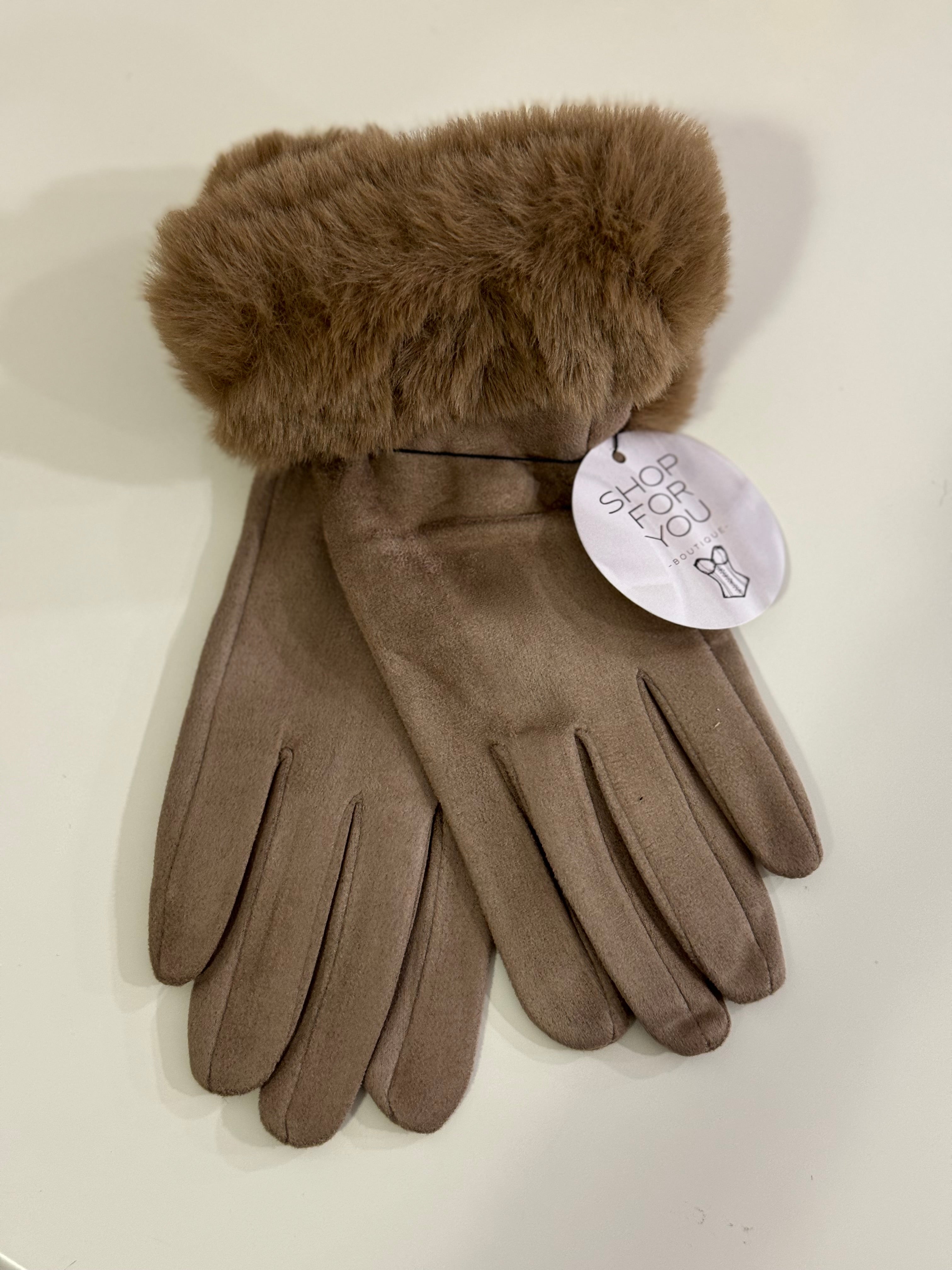Guanti Perla con pellicciotto cappuccino
