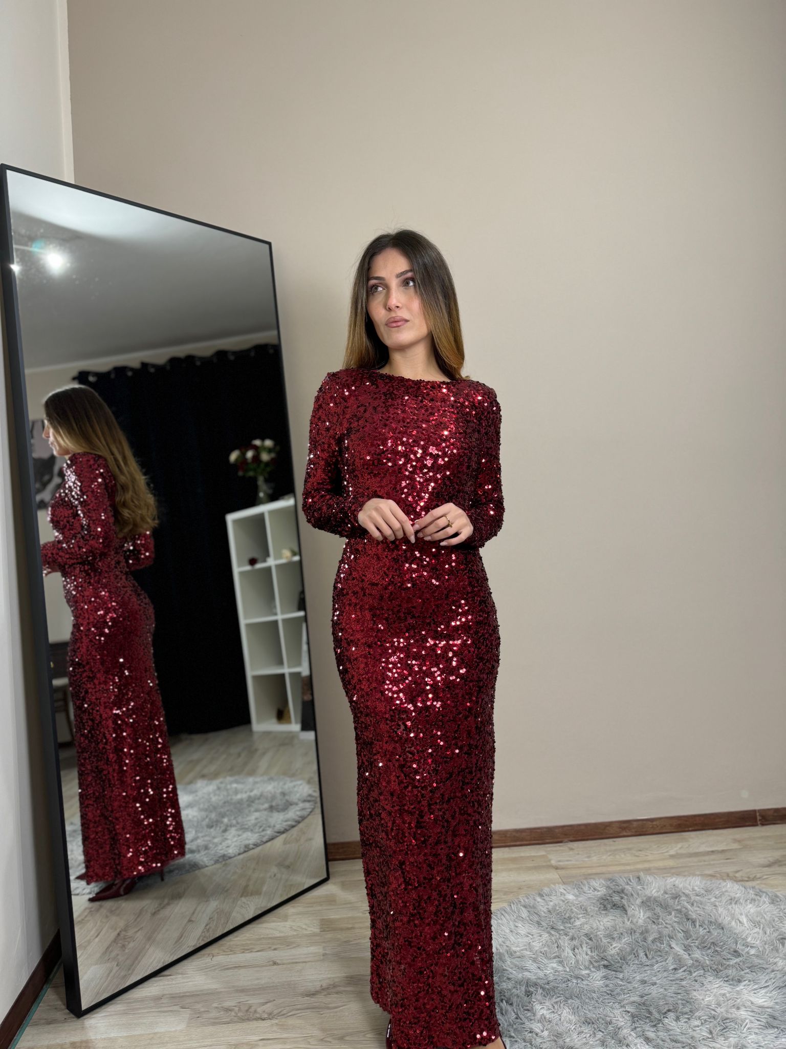 Abito paillettes Ariana bordeaux