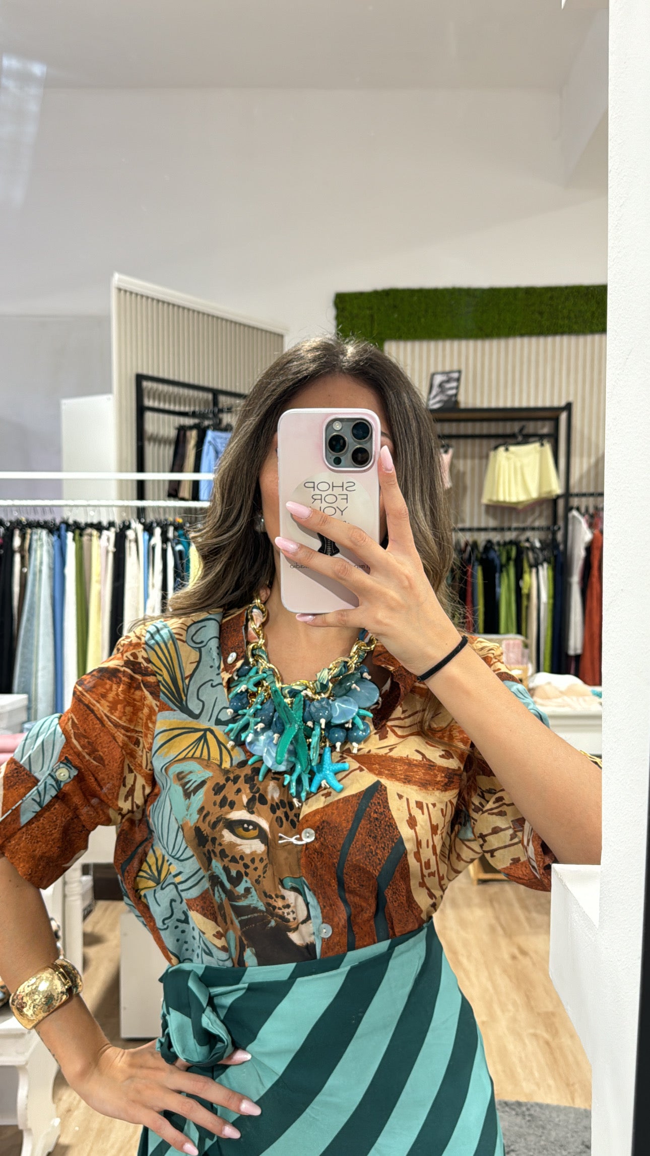 Camicia velata righe coreana LEOPARDO azzurro/ruggine