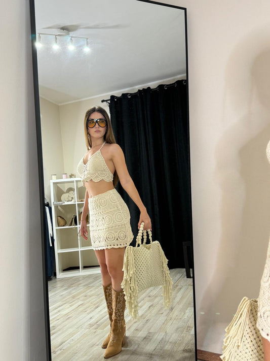 Top macramè beige