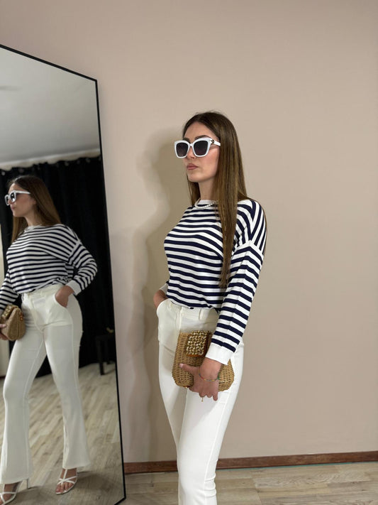 Maglia in filo righe blu/bianco