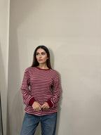 Maglia Alessia con spalline e bottoncino bordeaux/pink