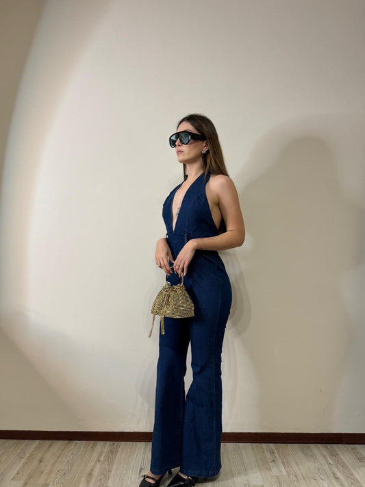 Tuta denim scollo V