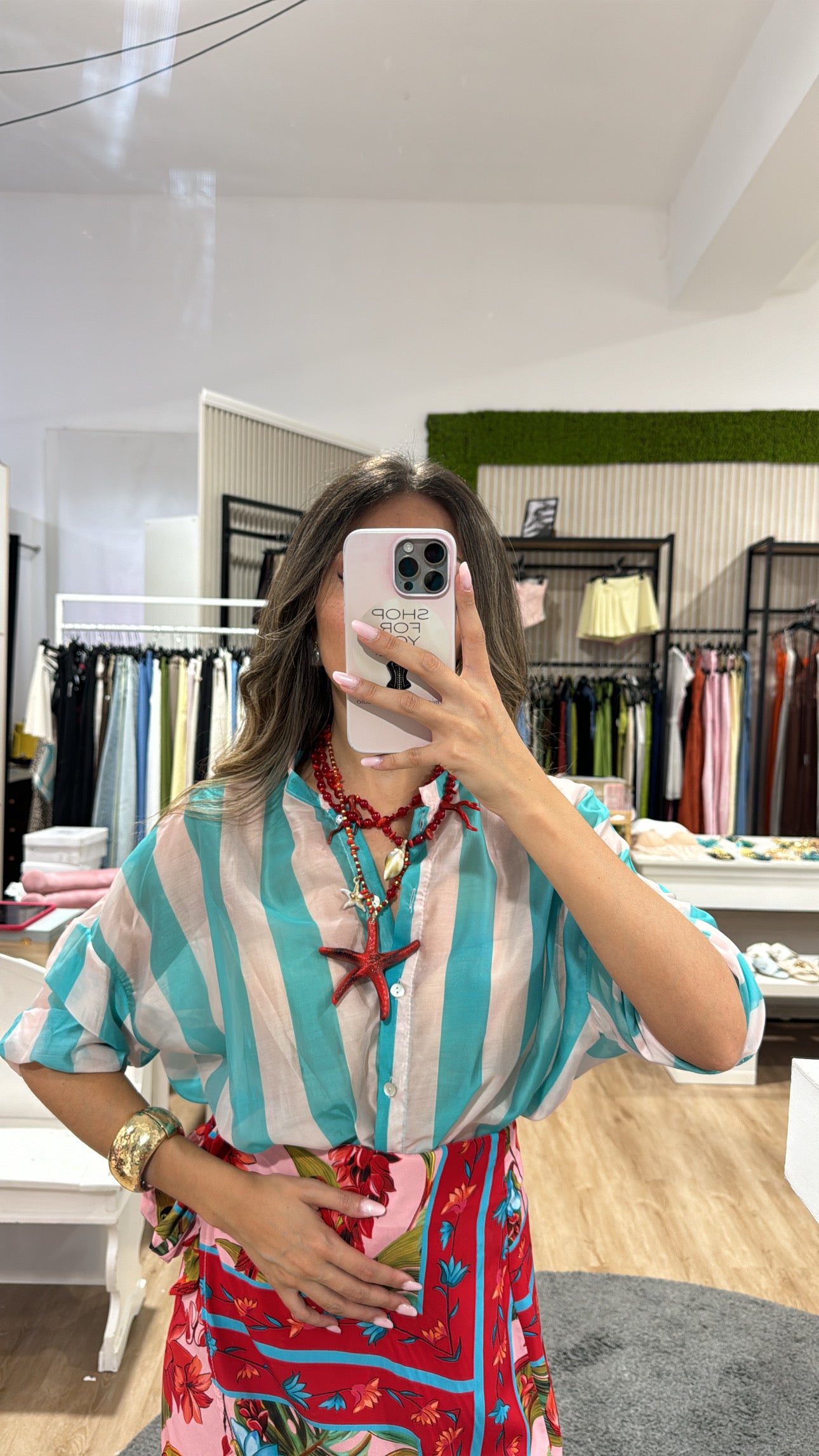 Camicia velata righe coreana acquamarina/white