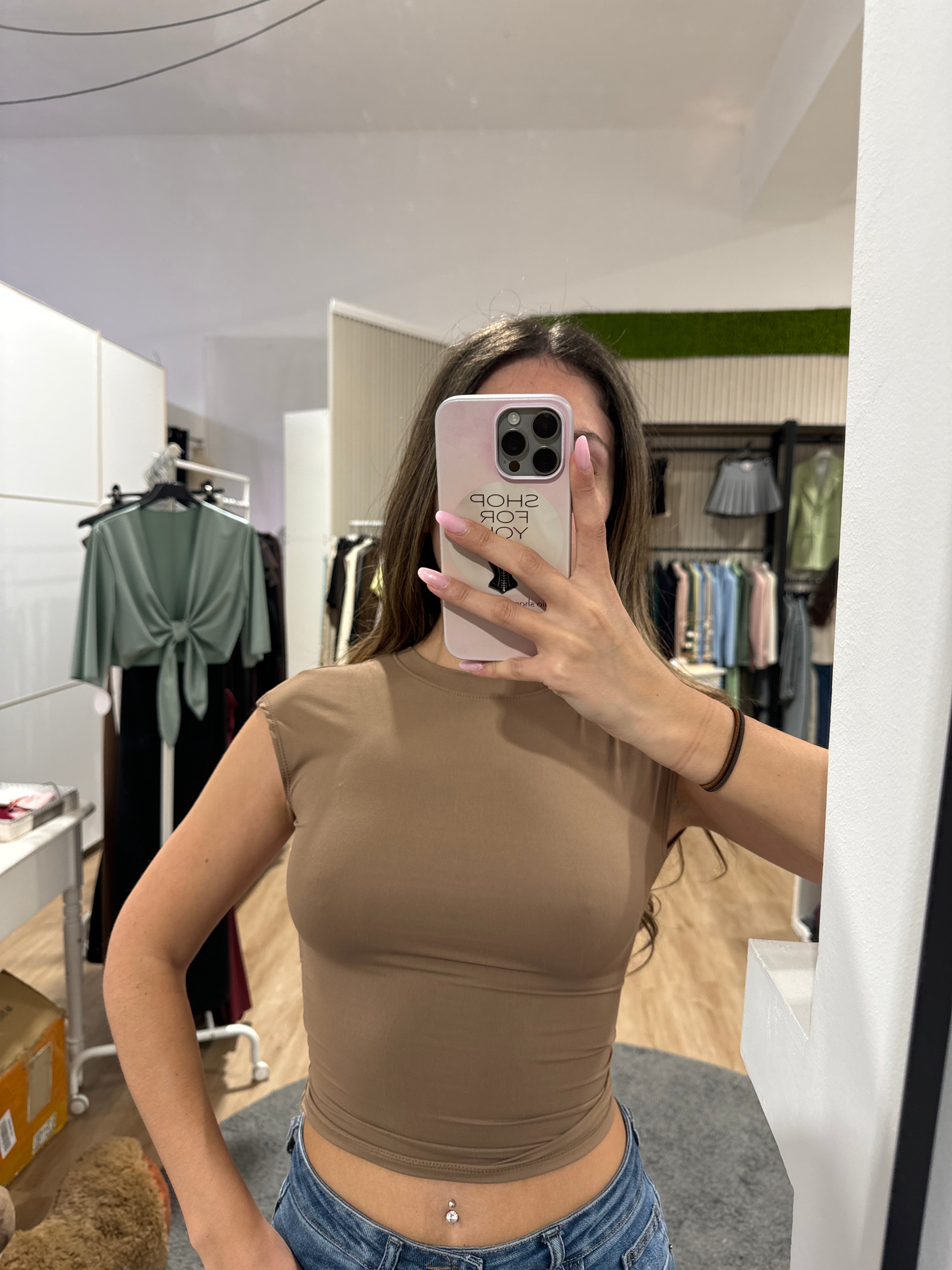T-shirt scollo schiena cappuccino
