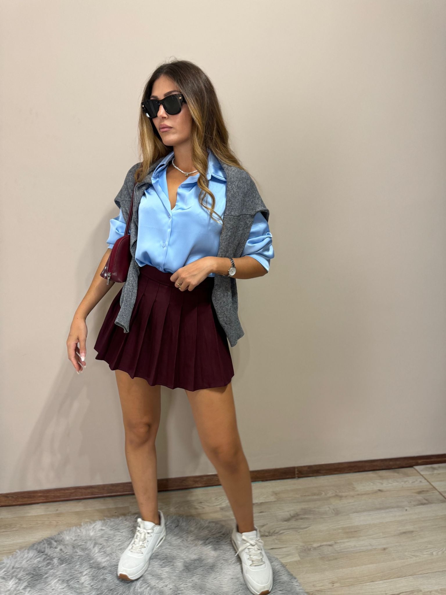 Gonna pieghe bordeaux