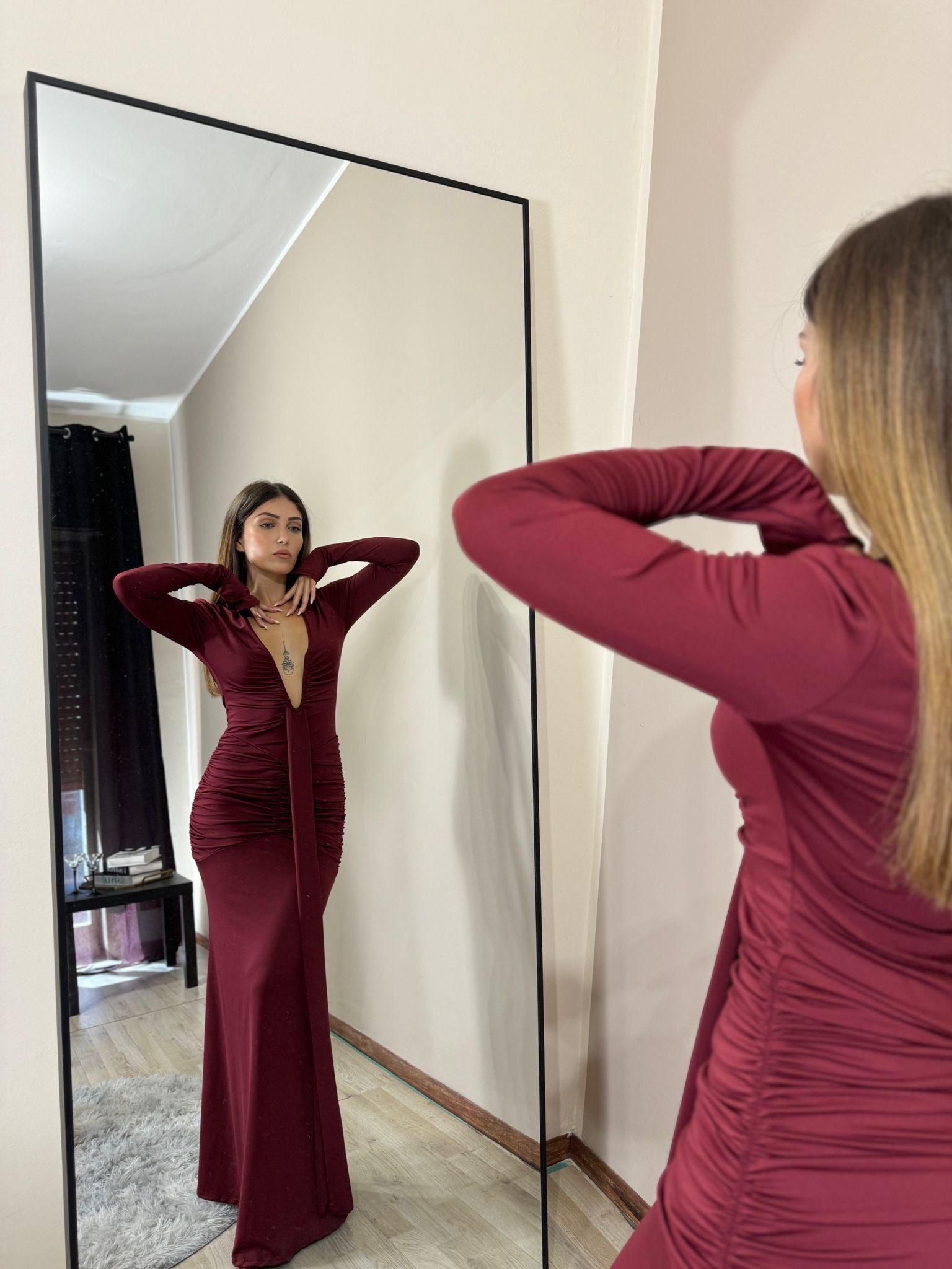 Abito Vicky m/lunga bordeaux