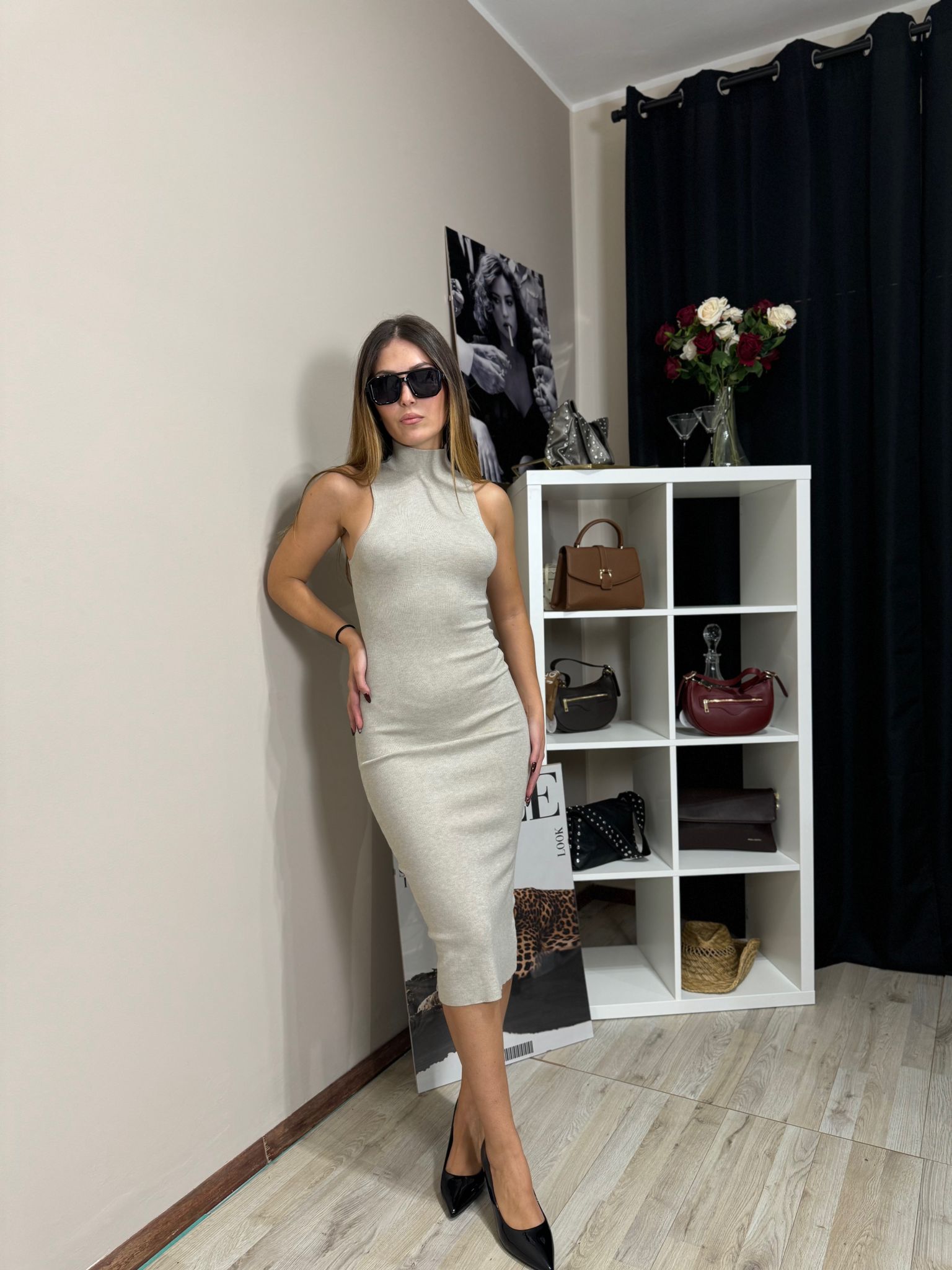 Abito in maglia longuette Tiny beige