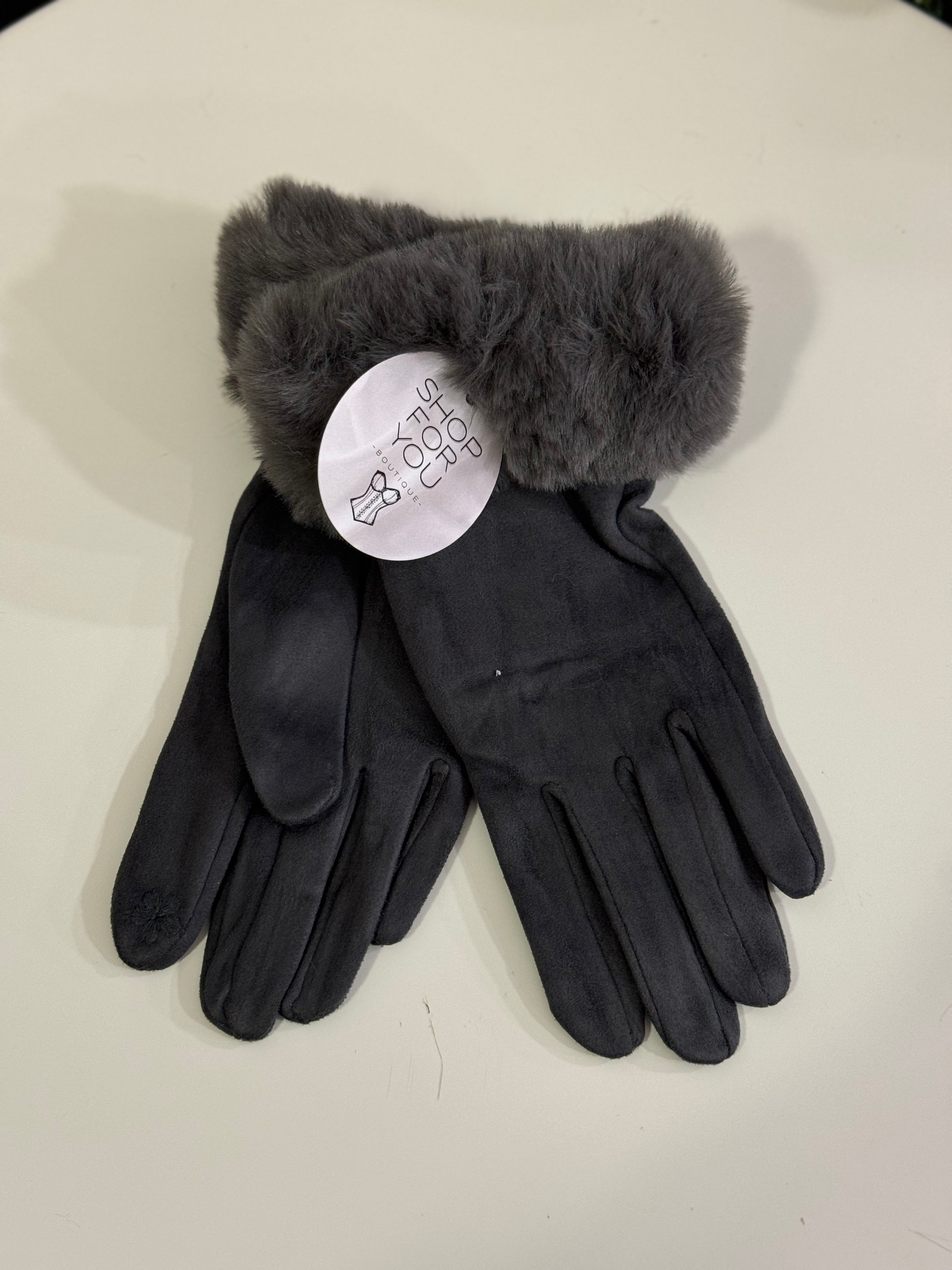 Guanti Perla con pellicciotto grigi