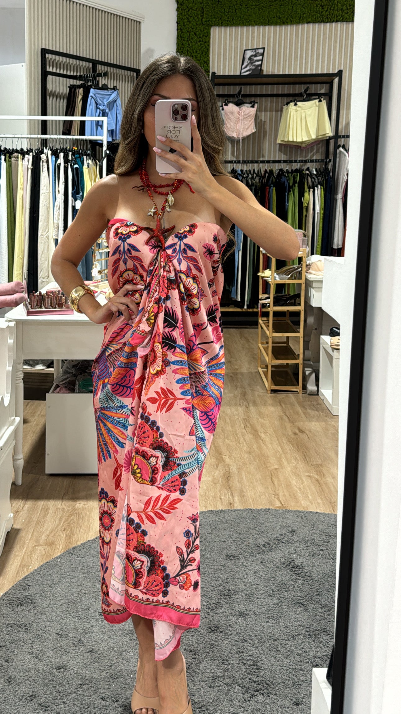 Gonna pareo lunga raso PARROT pink