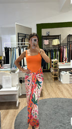 Gonna pareo lunga raso palme arancio