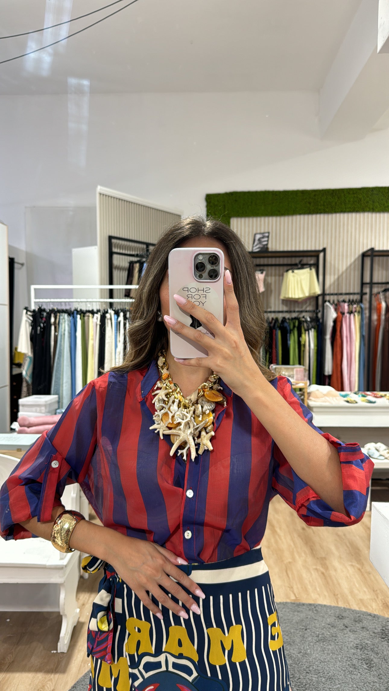 Camicia velata righe coreana viola/rosso