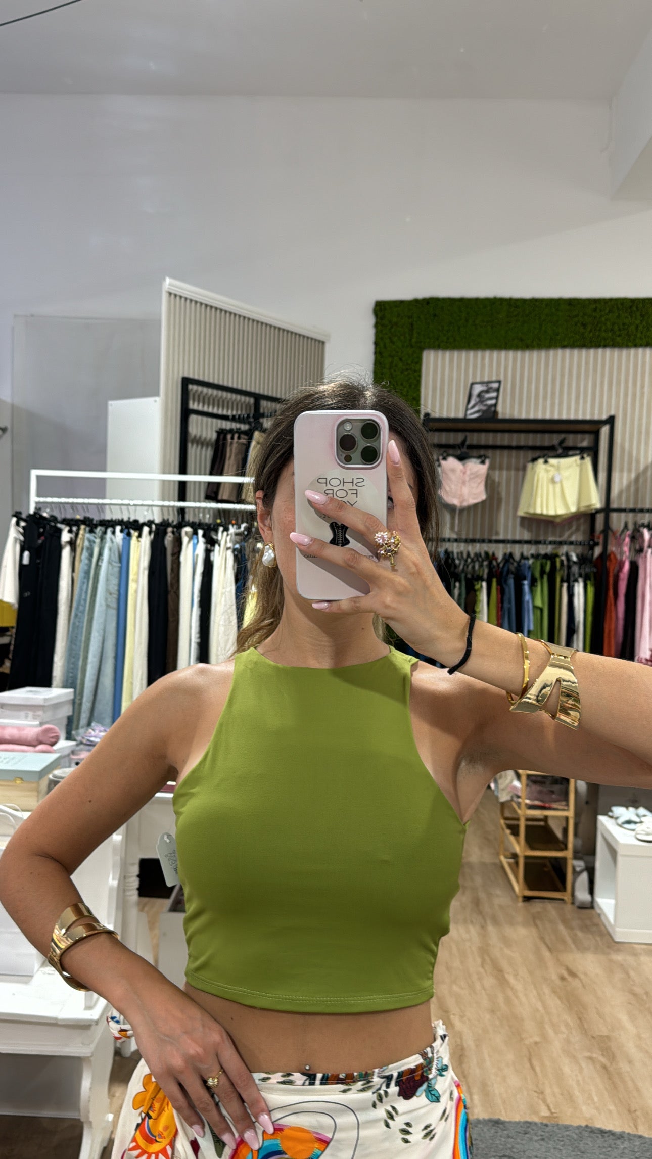 Canotta elasticizzata crop verde