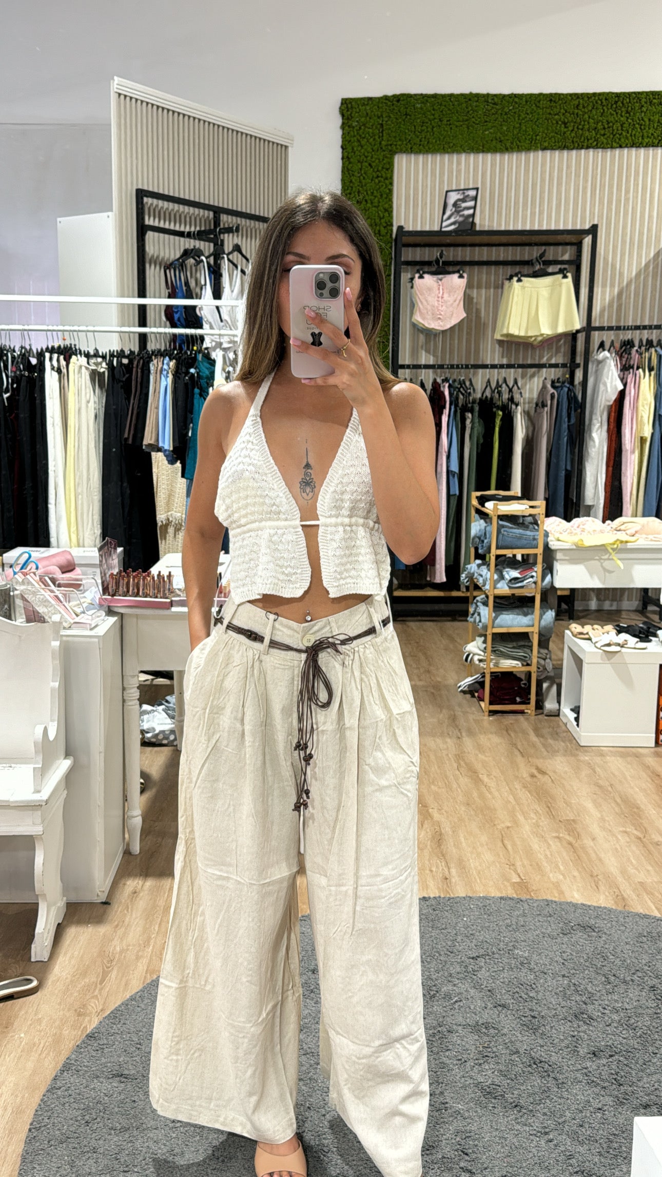 Pantaloni Zante in lino beige