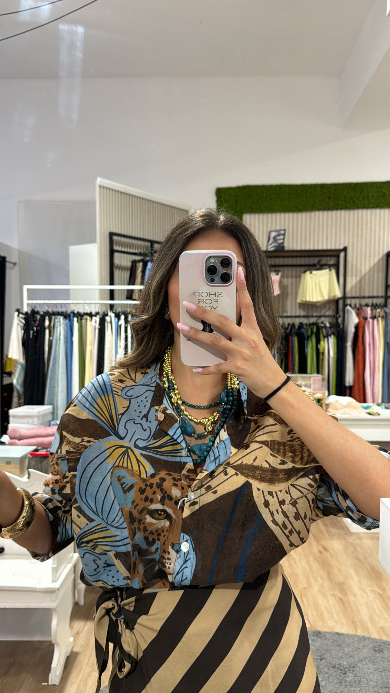 Camicia velata righe coreana LEOPARDO azzurro/choco