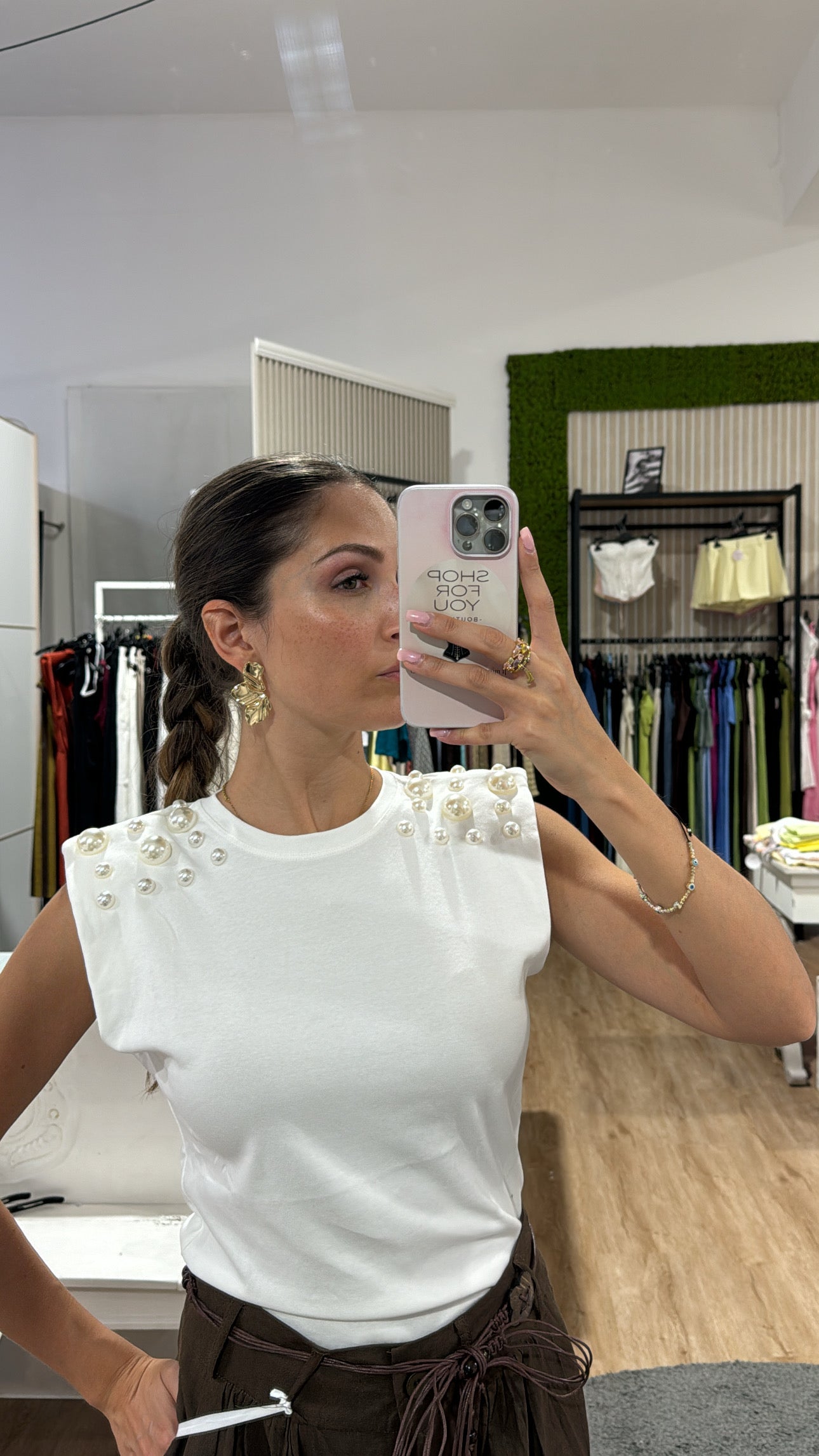 T-shirt perle con spalline white