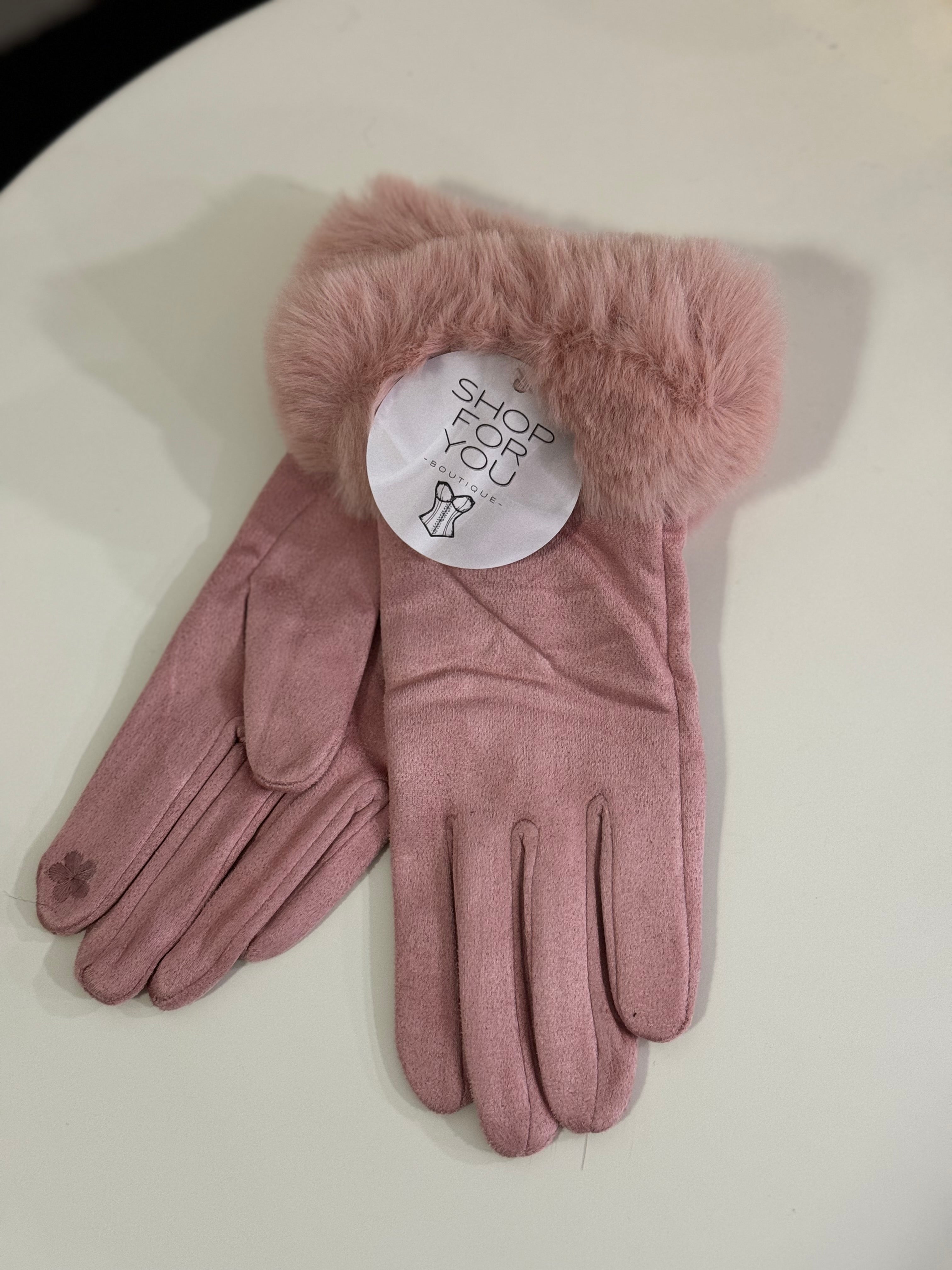 Guanti Perla con pellicciotto rosa