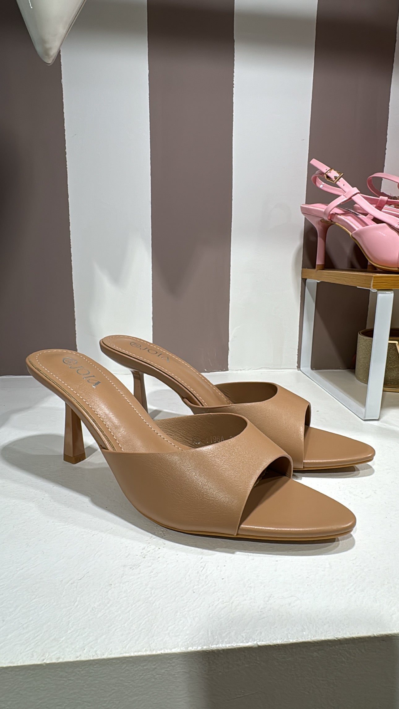 Mules tacco 8 Nude ecopelle