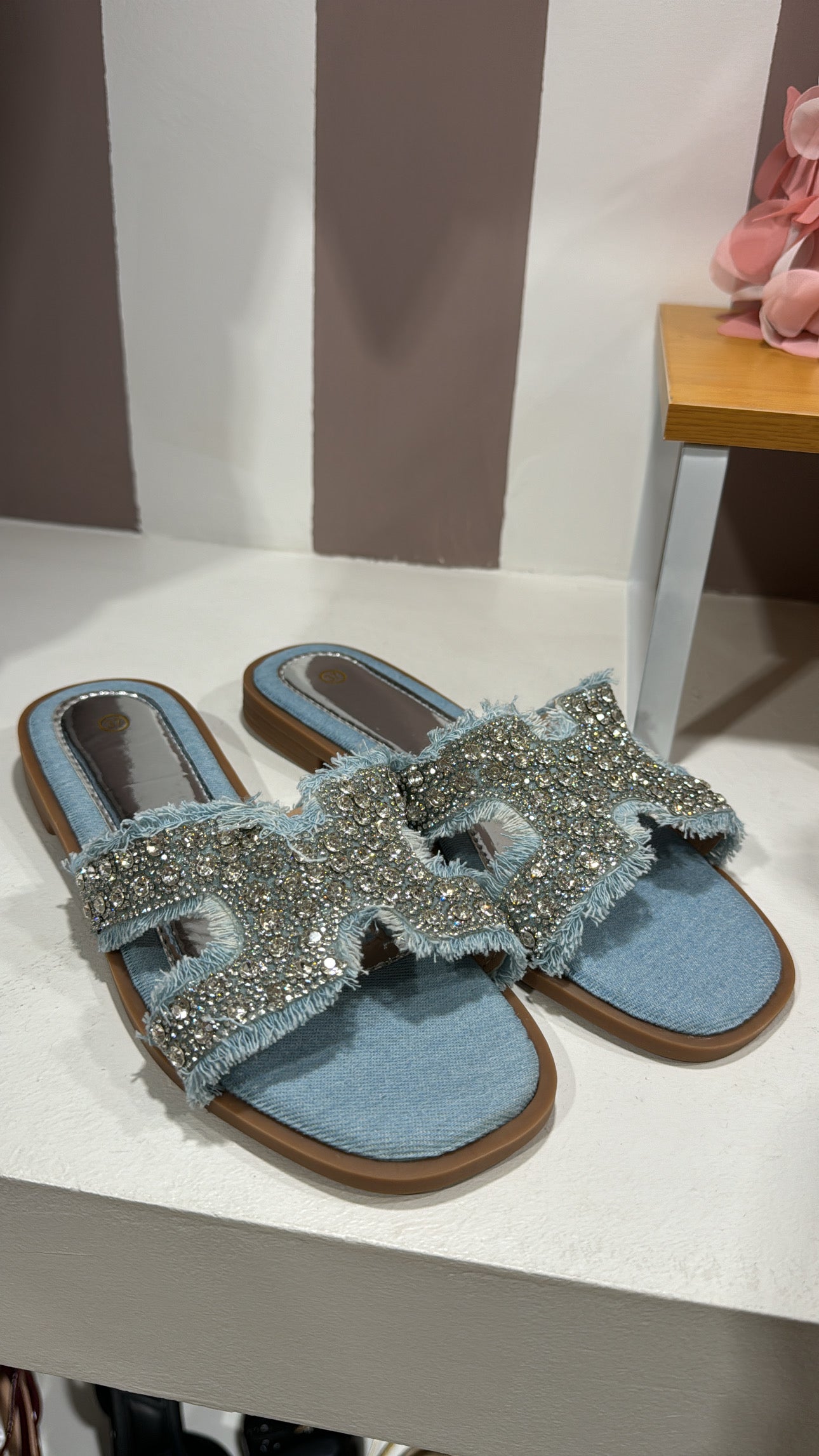 Ciabattina jeansata con brillantini