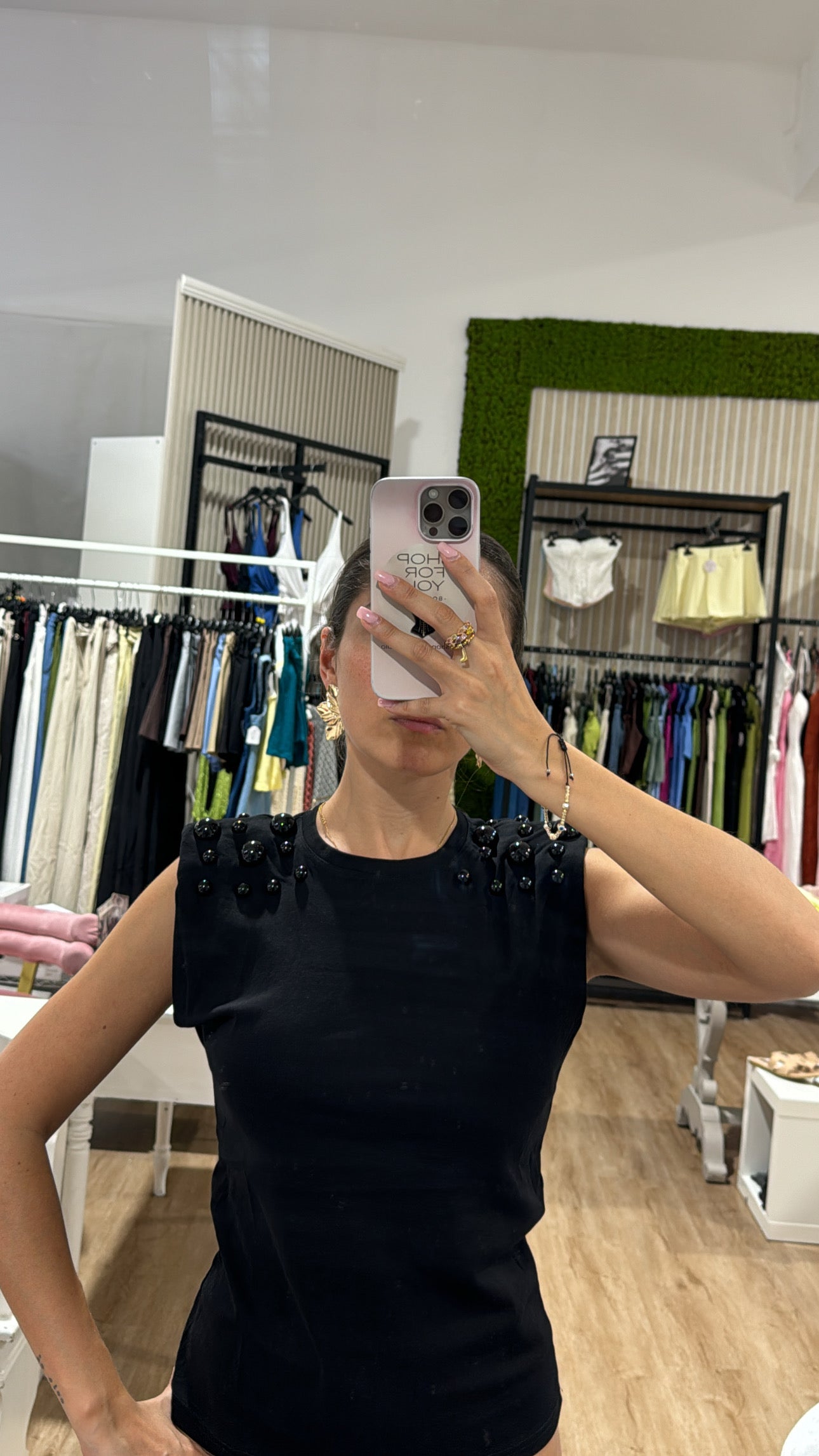T-shirt perle con spalline black