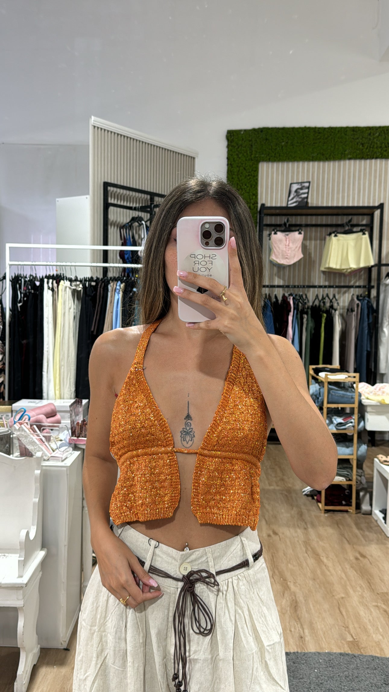 Top lurex arancio