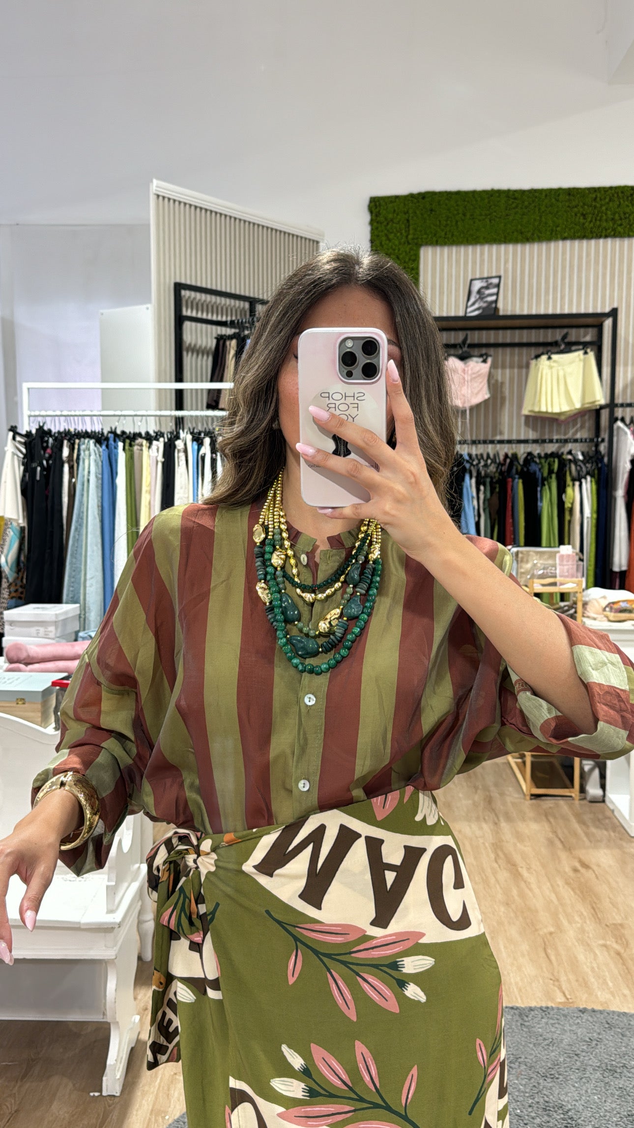 Camicia velata righe coreana verde/mattone