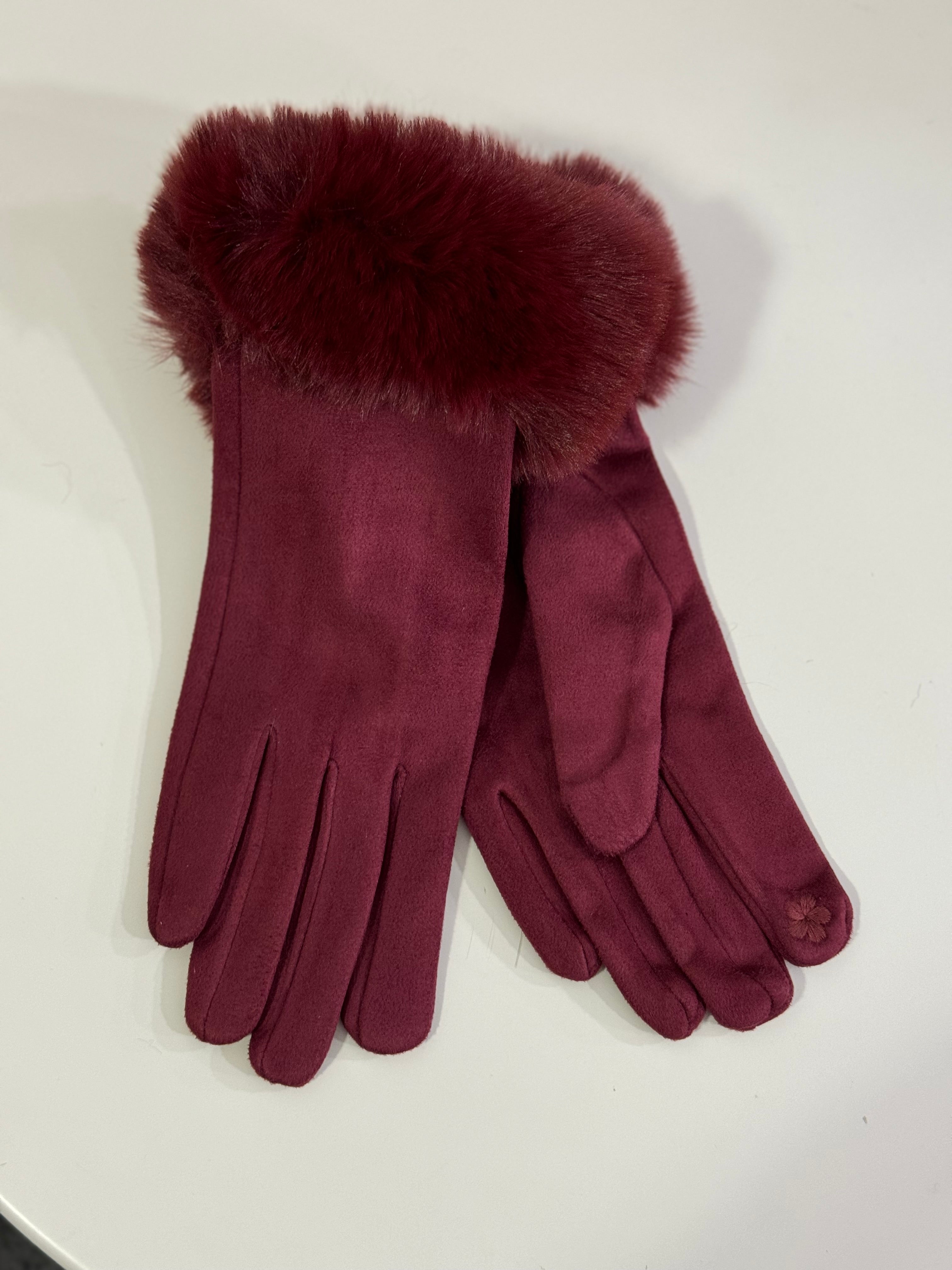 Guanti Perla con pellicciotto bordeaux