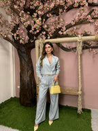 Tailleur giacca crop Celeste