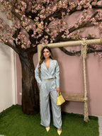 Tailleur giacca crop Celeste