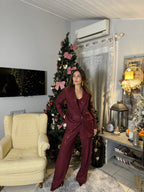 Tailleur gessato paillettes Beatrice bordeaux