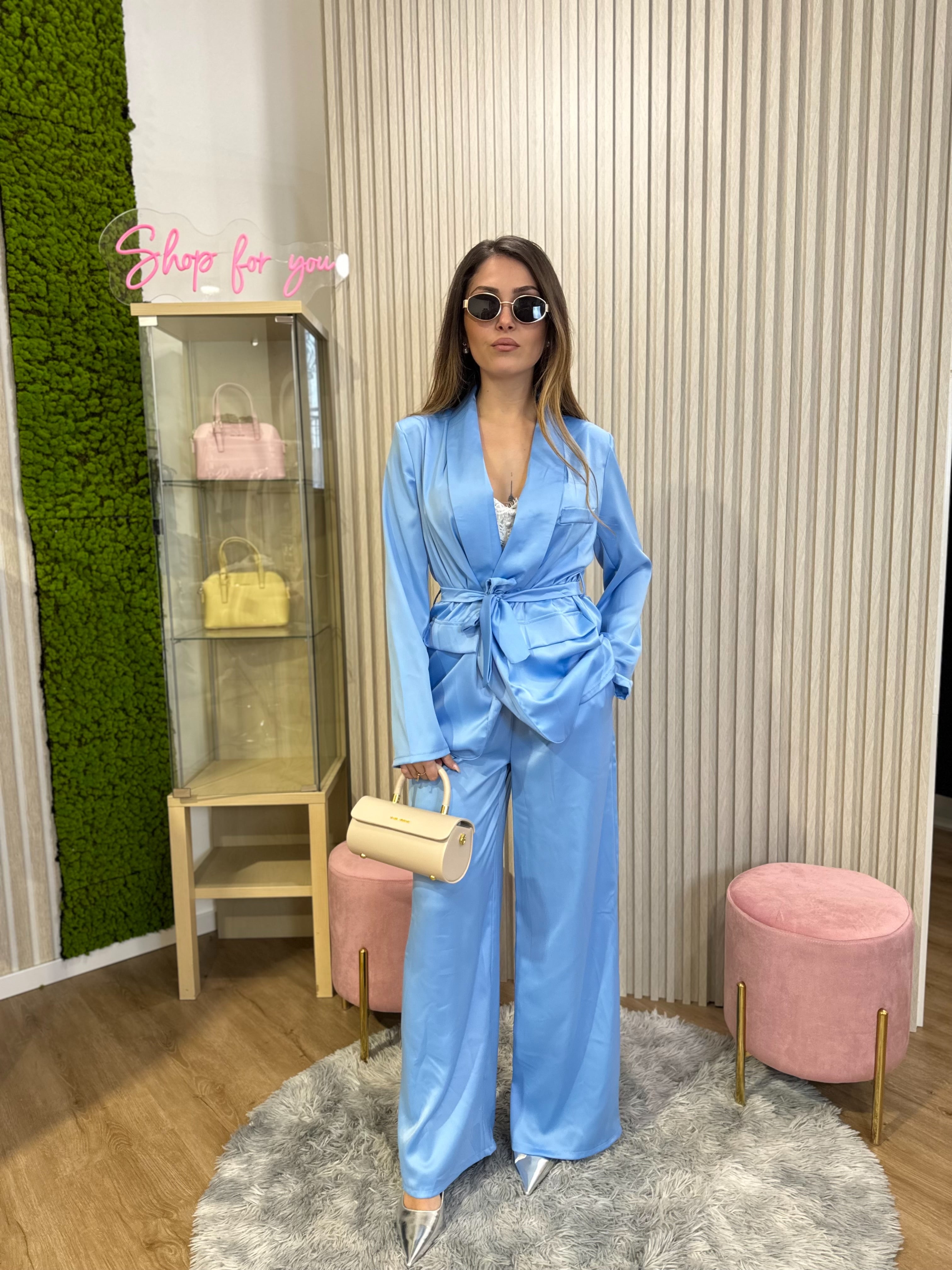 Tailleur raso Millie azzurro