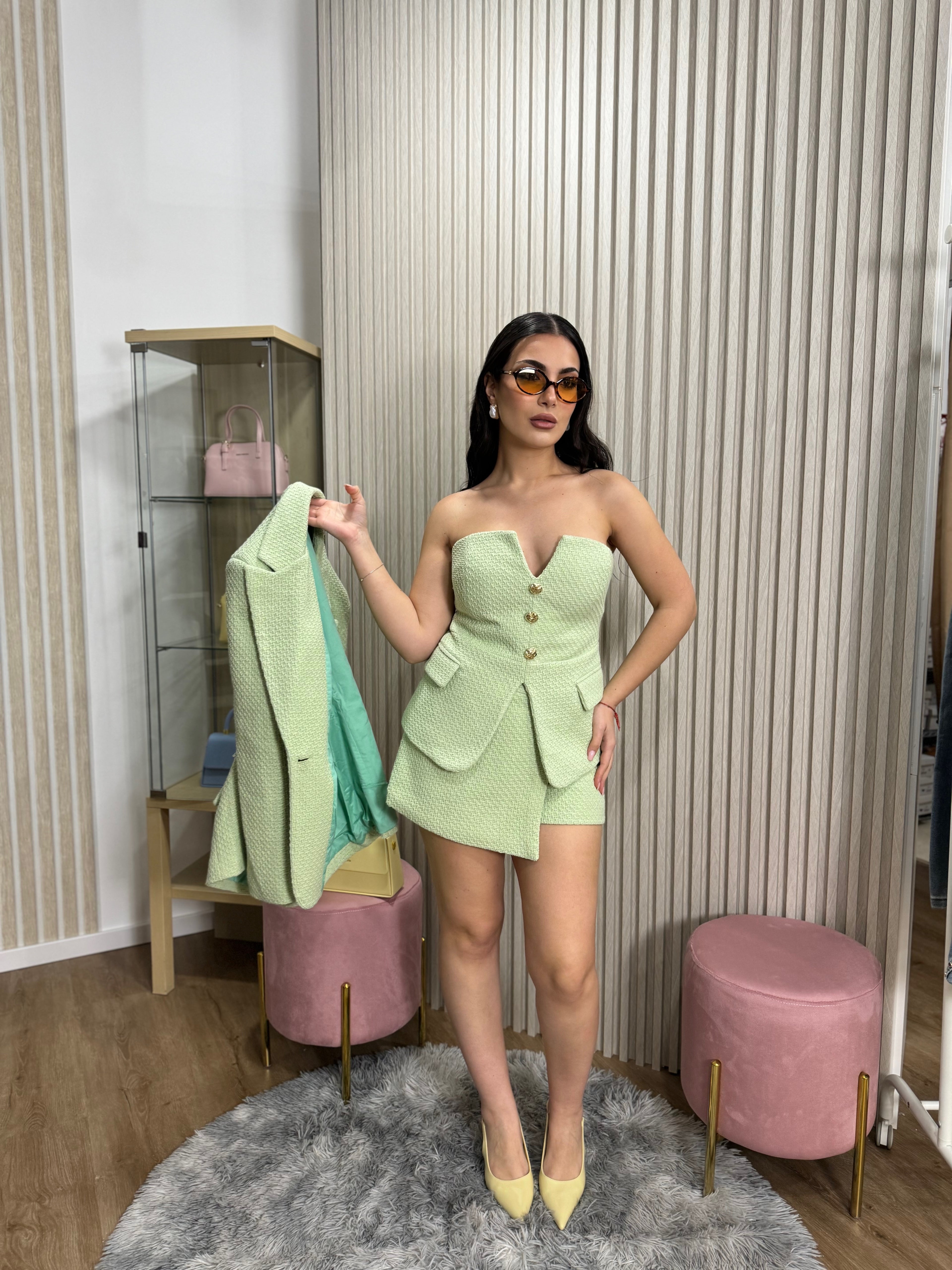 Completo 3 pz Lumina tweed verde mela