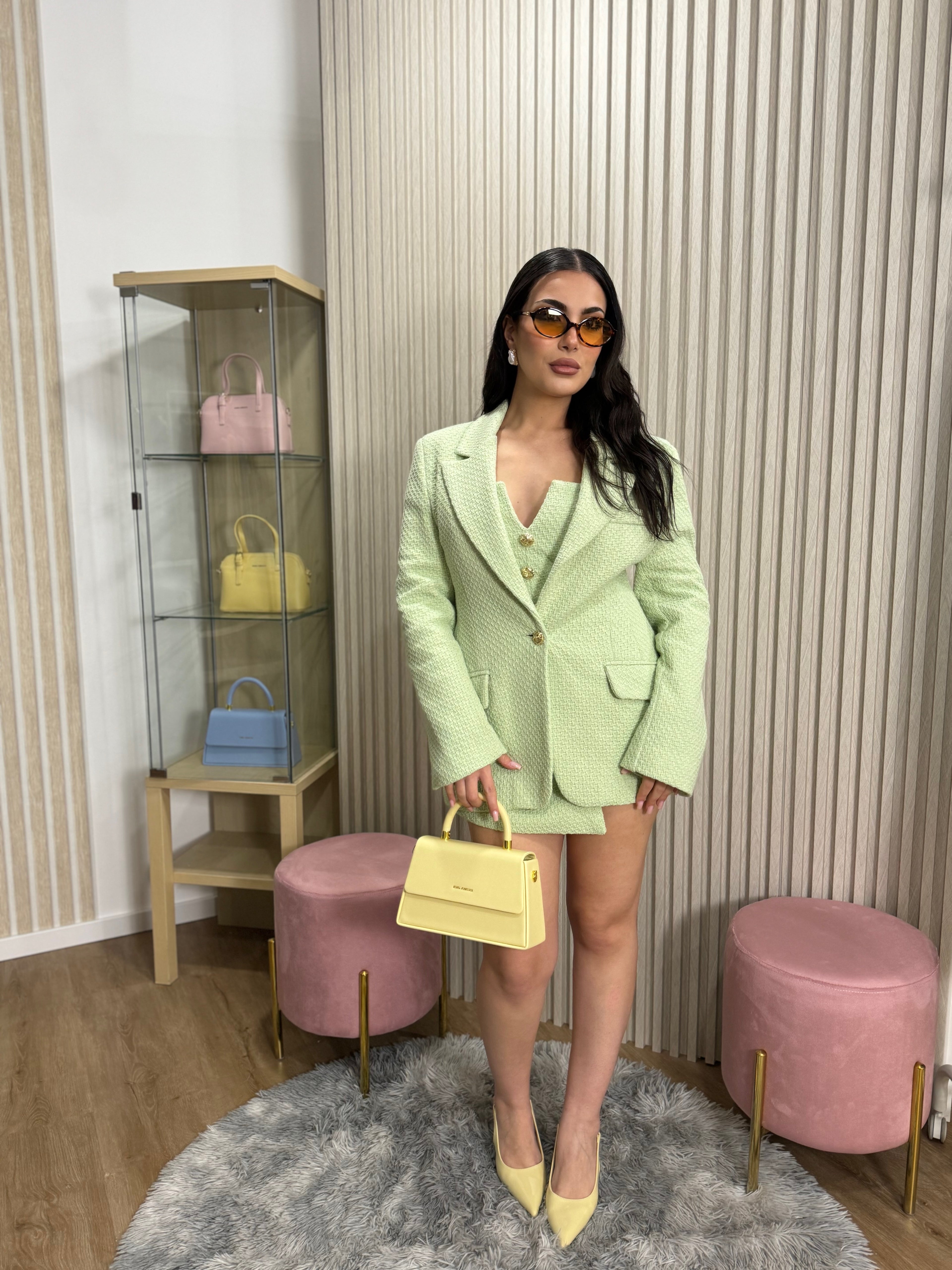 Completo 3 pz Lumina tweed verde mela