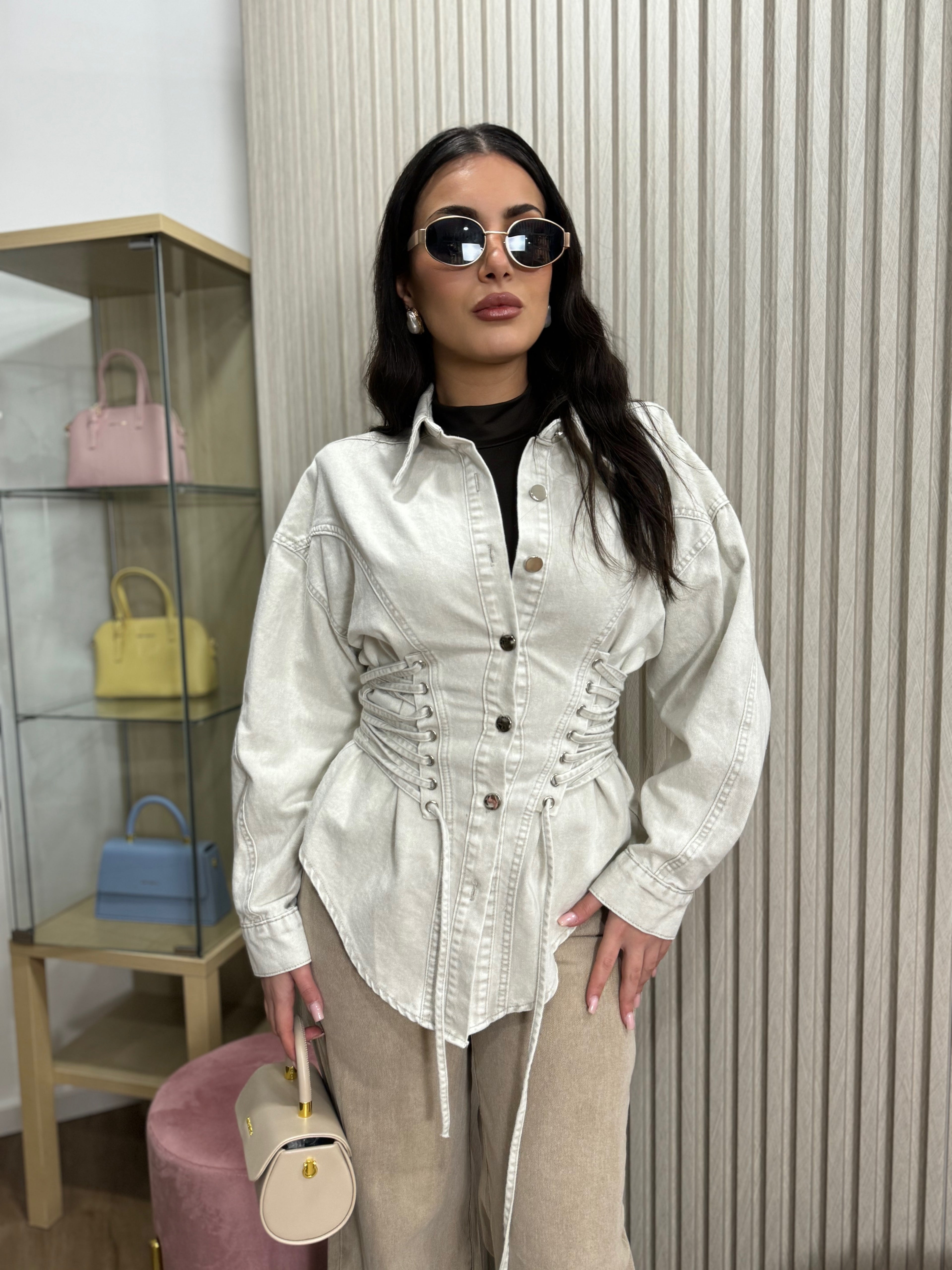 Giacca Denim stringata Lolita avorio