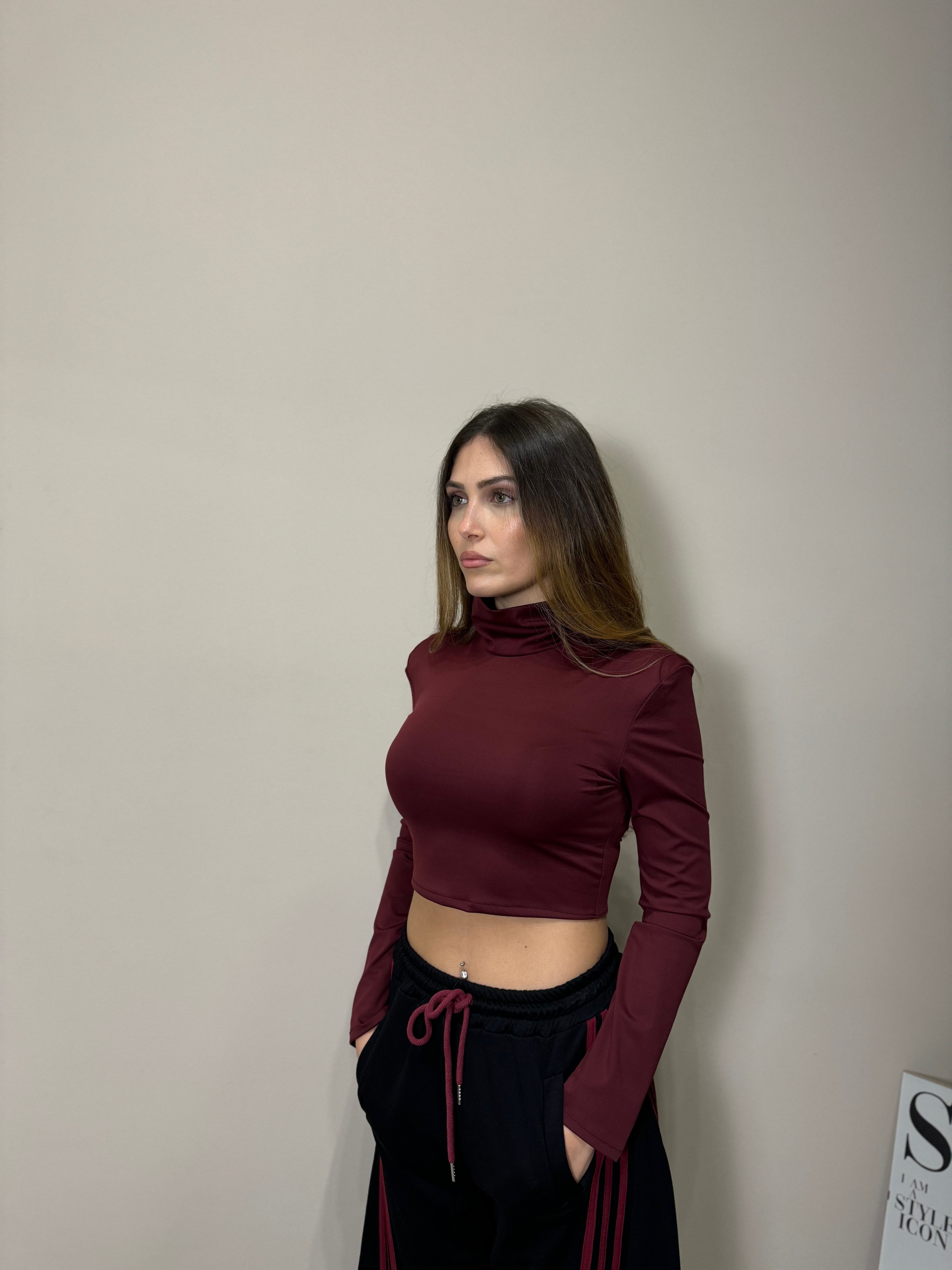 Maglia crop spalline bordeaux
